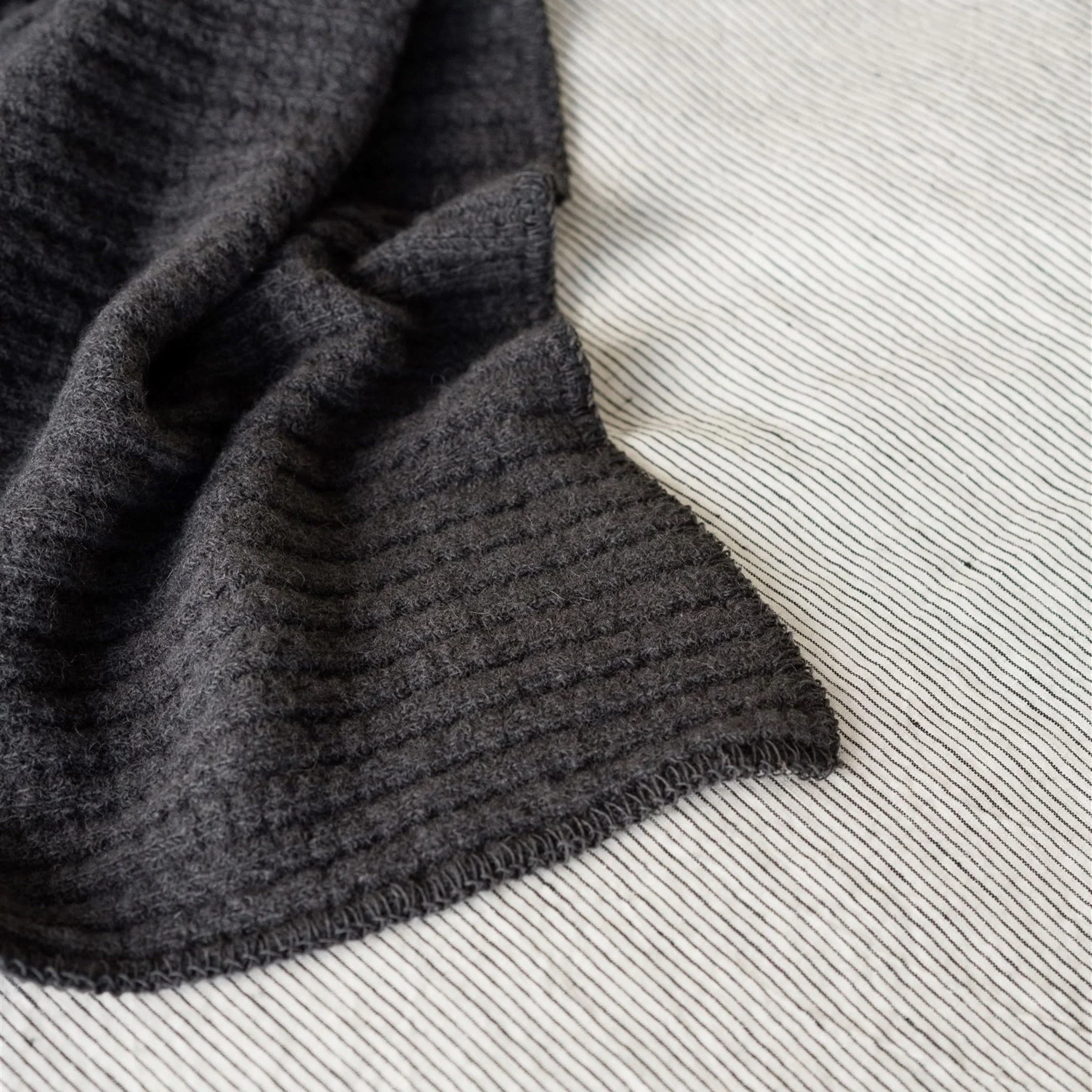 Charcoal Ribbed Wool Throw Blanket - Image 5