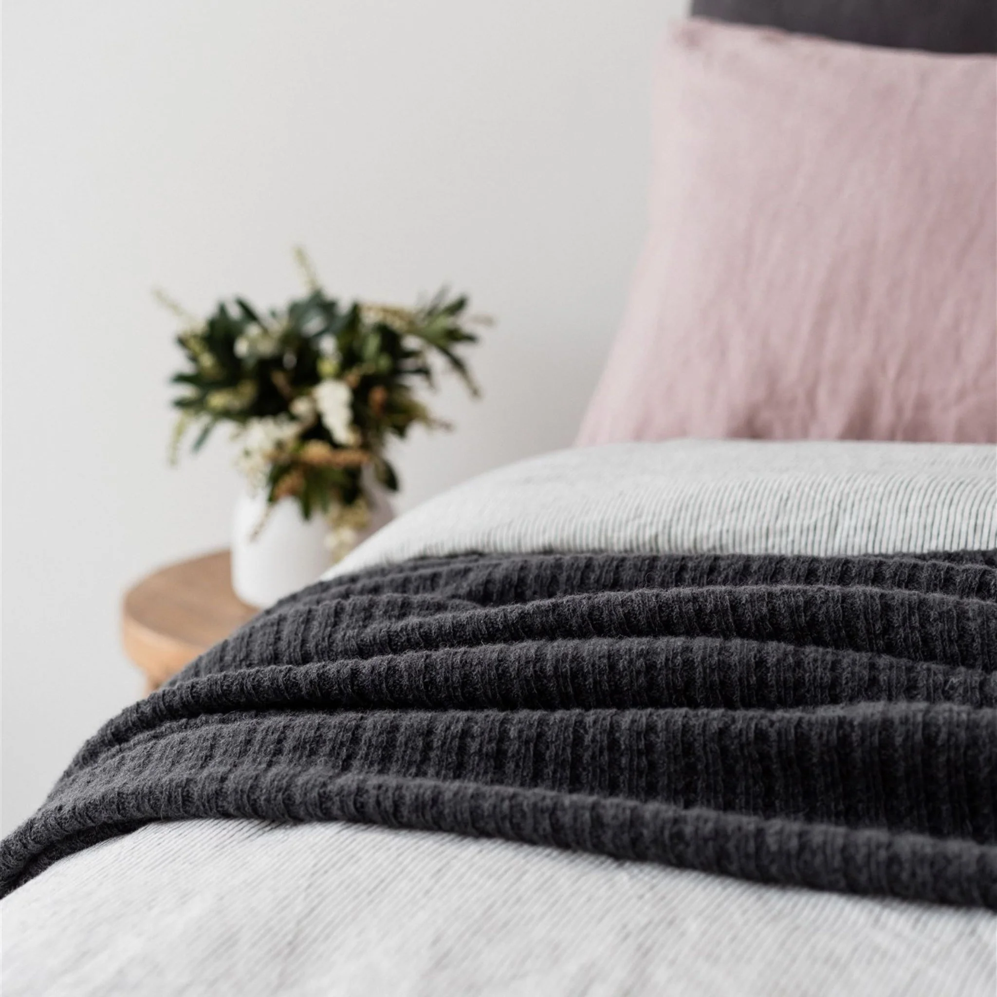 Charcoal Ribbed Wool Throw Blanket - Image 6