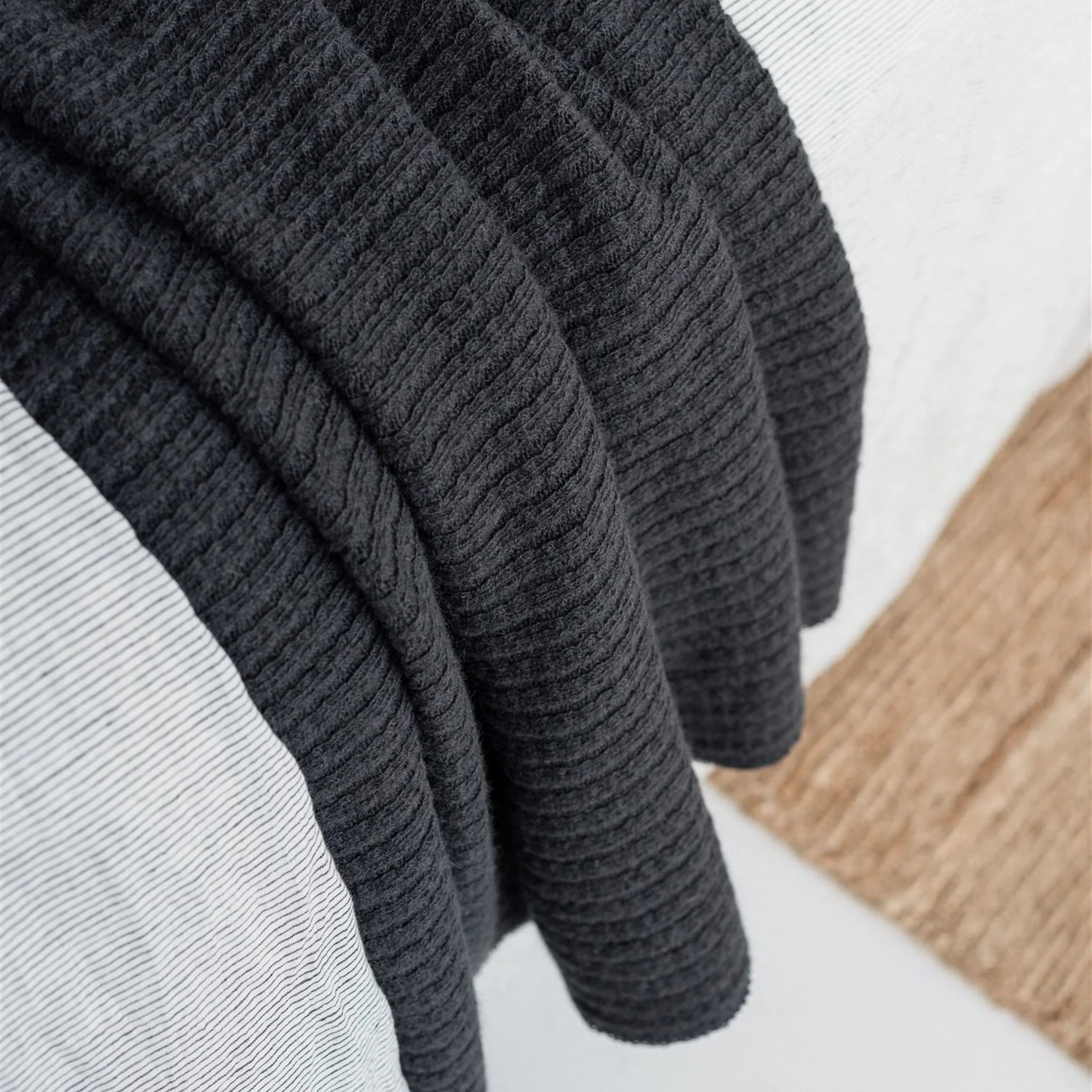 Charcoal Ribbed Wool Throw Blanket - Image 7