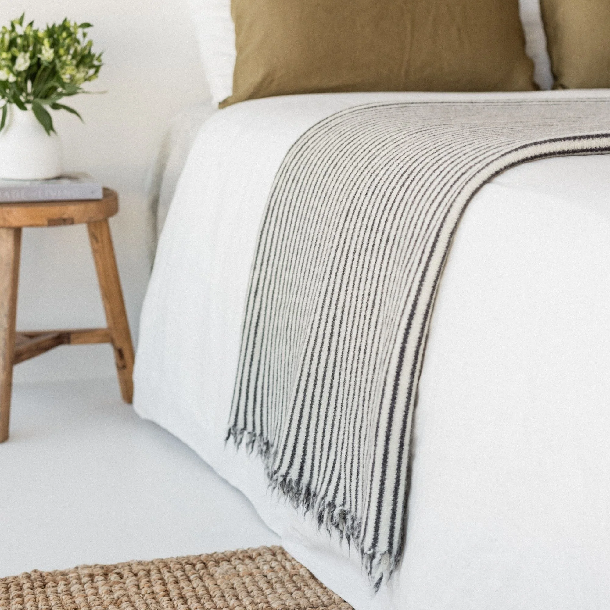 Charcoal Stripes Wool Throw Blanket - Image 4