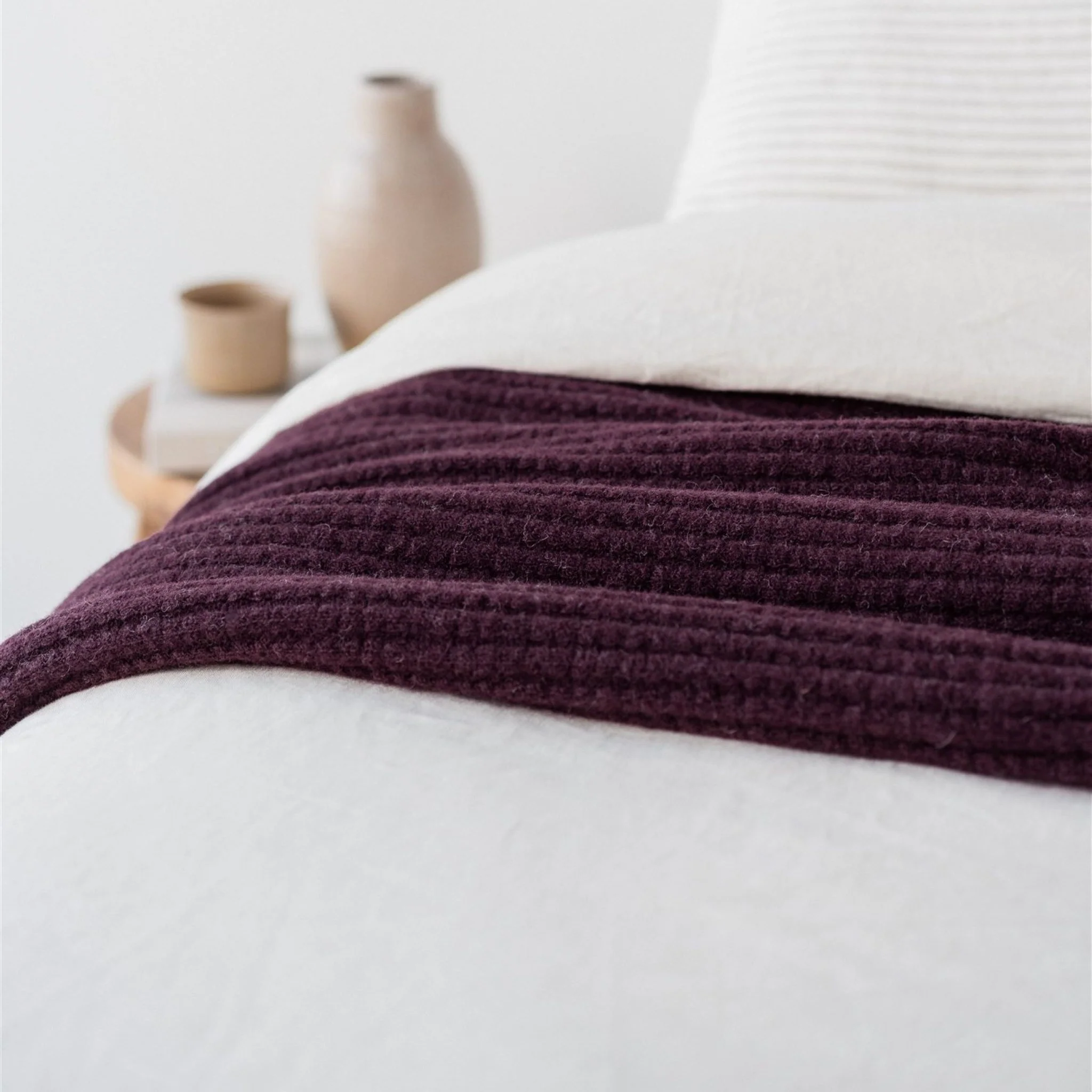 Fig Ribbed Wool Throw Blanket - Image 7