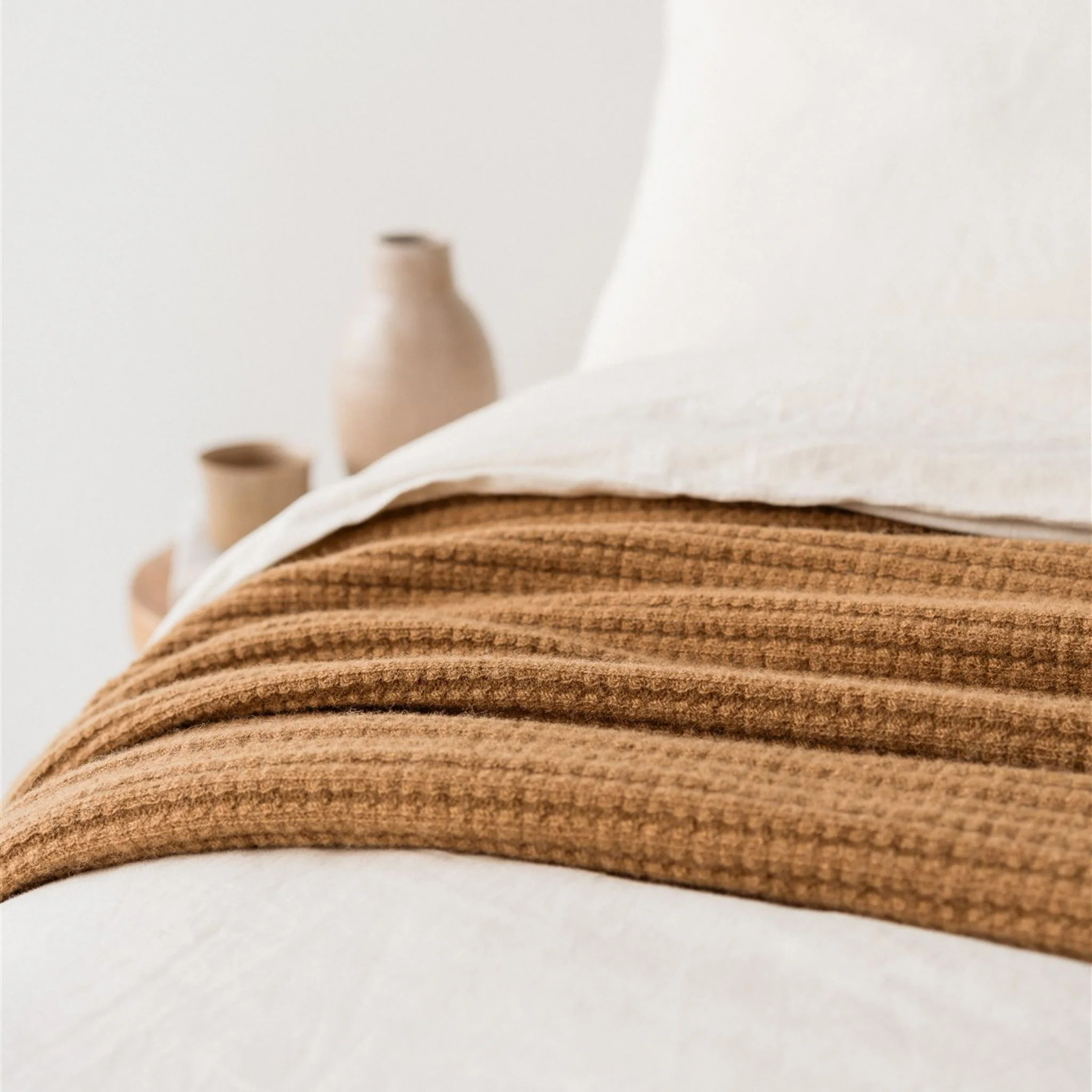 Ginger Honey Ribbed Wool Throw Blanket - Image 10