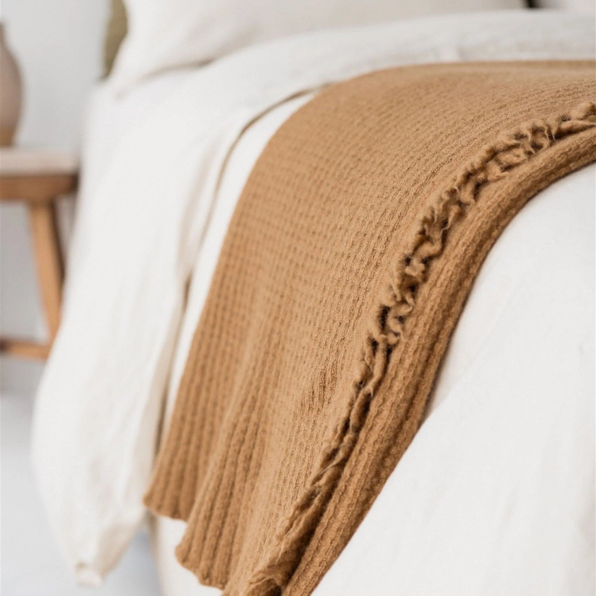 Ginger Honey Ribbed Wool Throw Blanket - Image 4