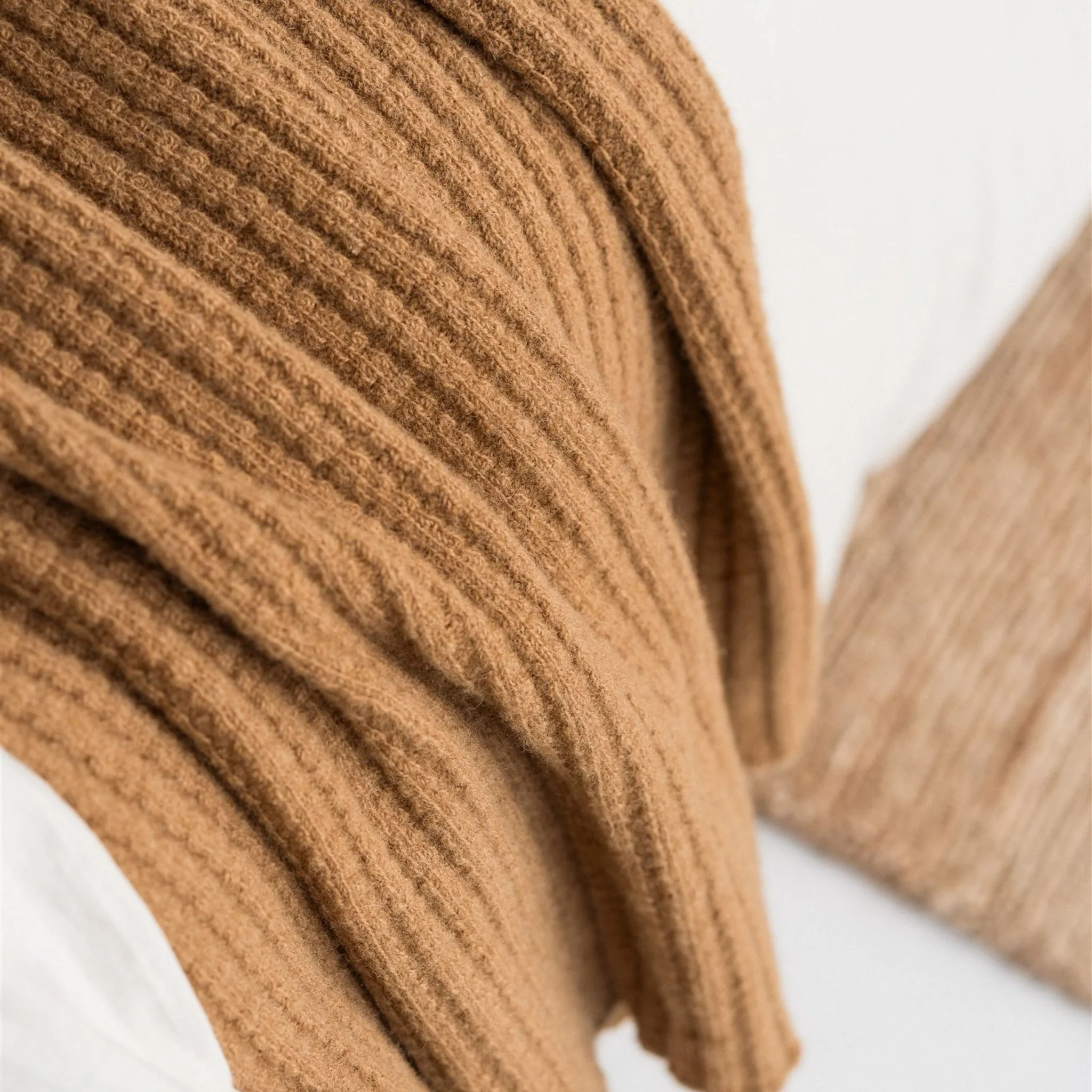 Ginger Honey Ribbed Wool Throw Blanket - Image 6