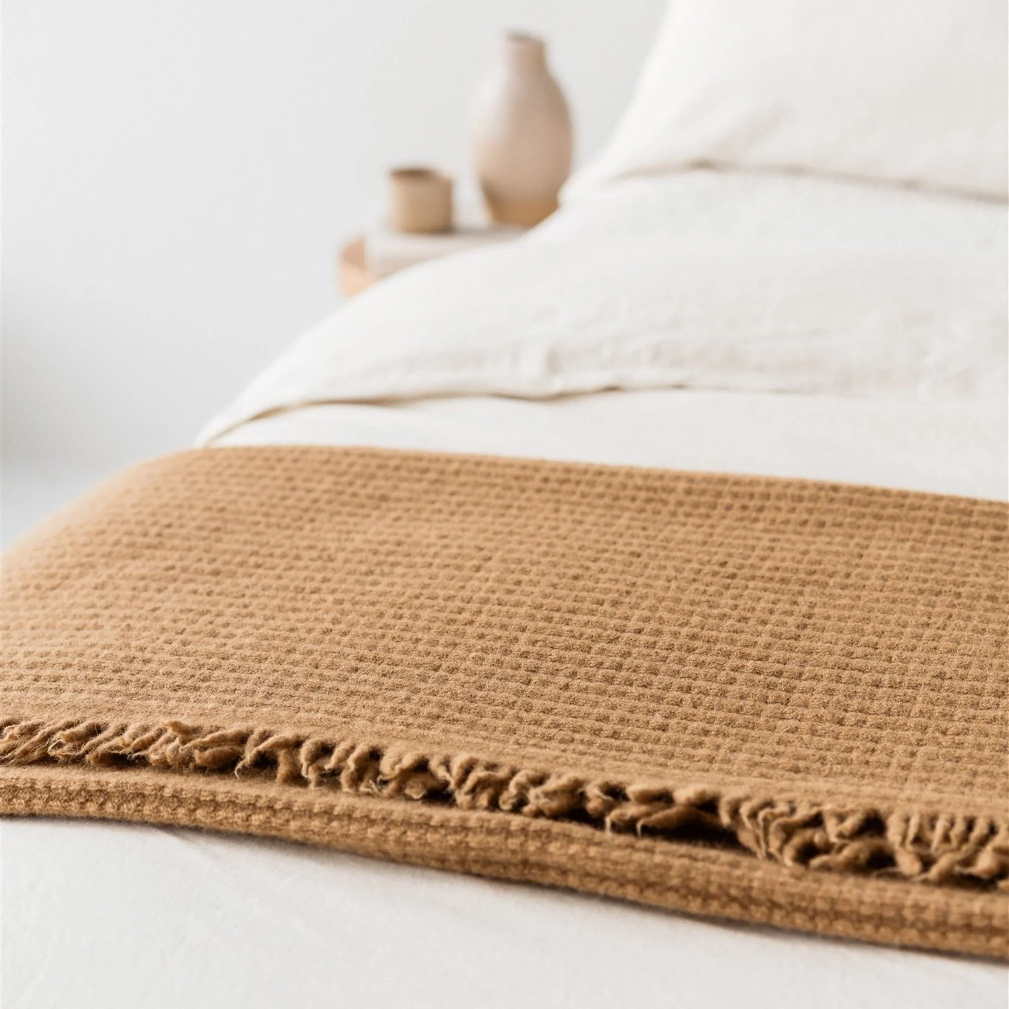 Ginger Honey Ribbed Wool Throw Blanket - Image 9