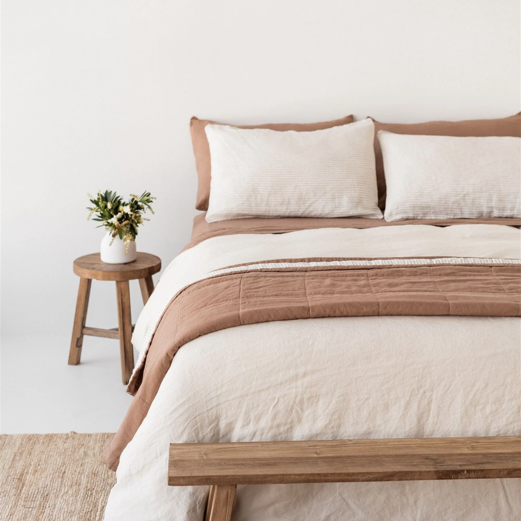 Malt Brown & Sand Stripes Linen Quilt - Image 5