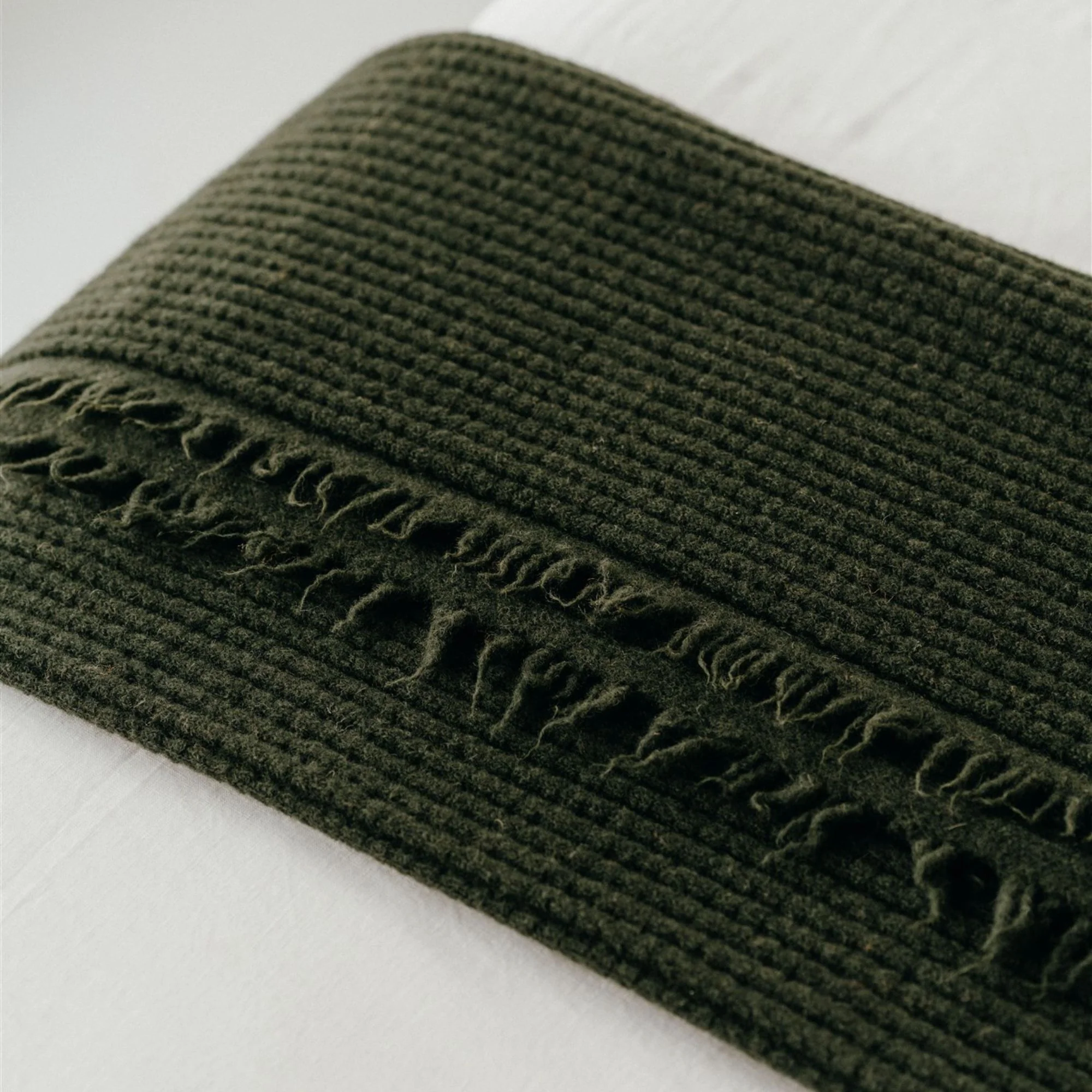 Moss Green Ribbed Wool Throw Blanket - Image 5