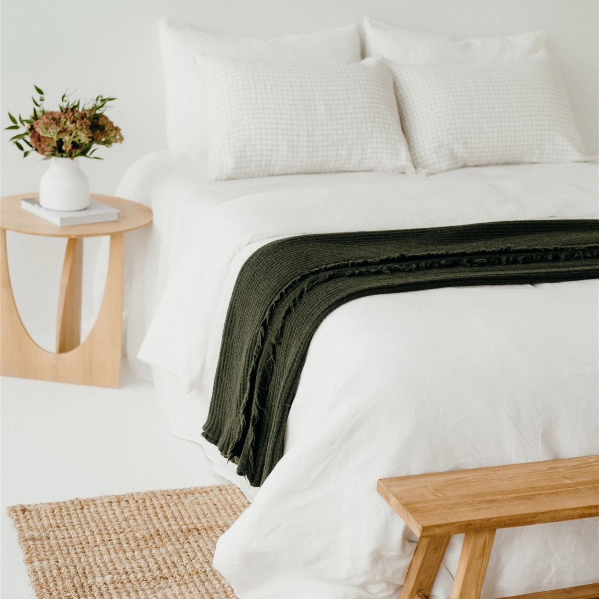 Moss Green Ribbed Wool Throw Blanket - Image 7