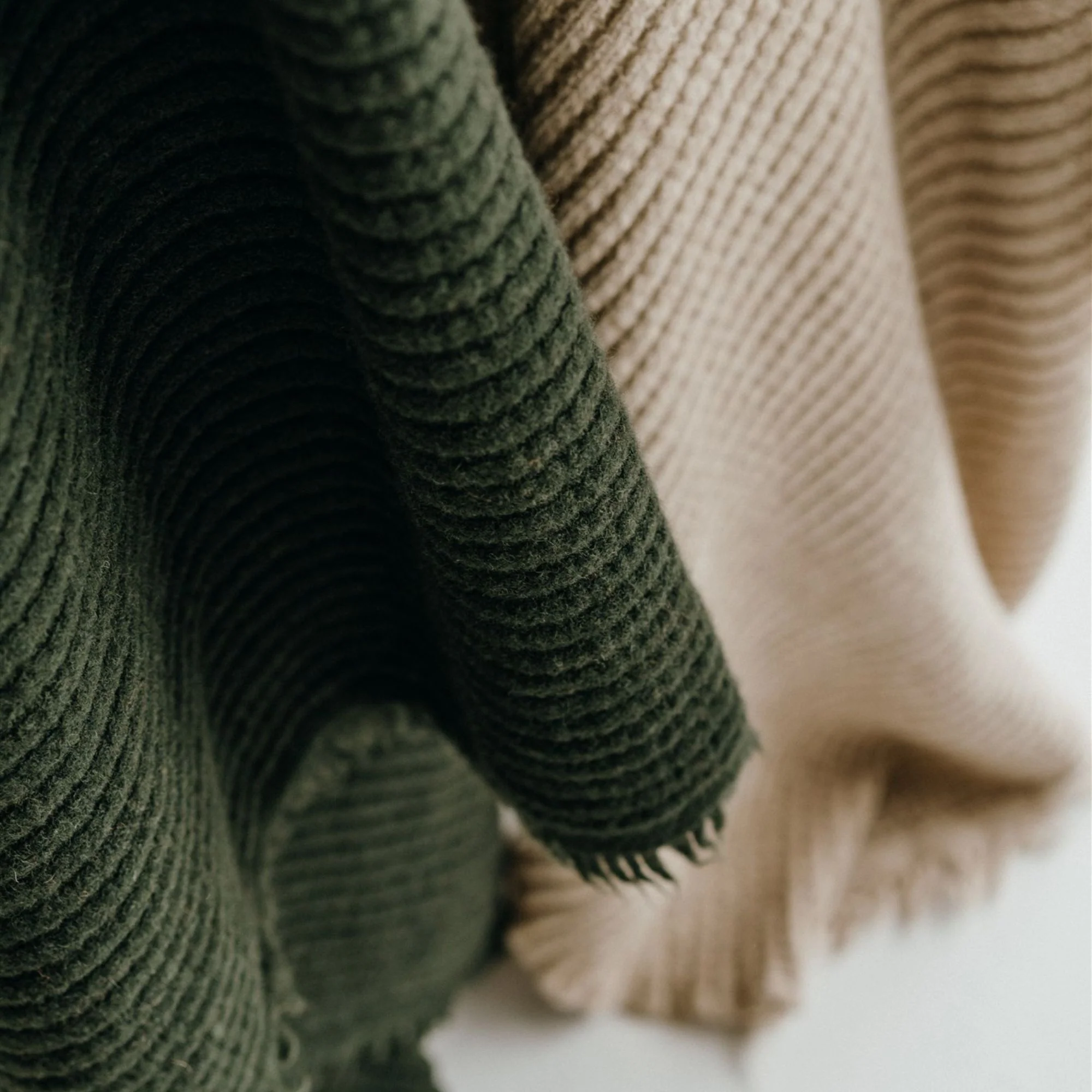 Moss Green Ribbed Wool Throw Blanket - Image 8