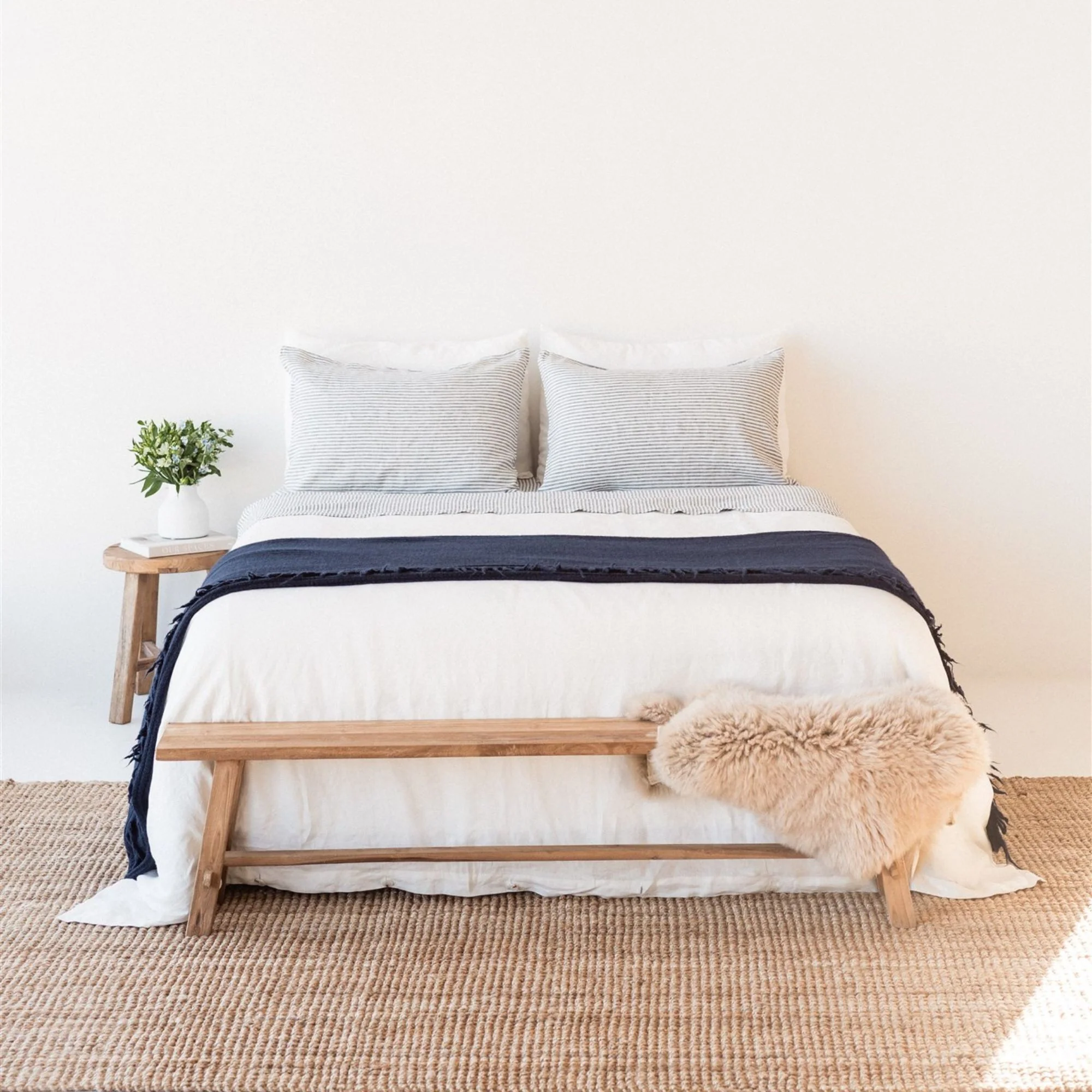 Navy Ribbed Wool Throw Blanket - Image 3