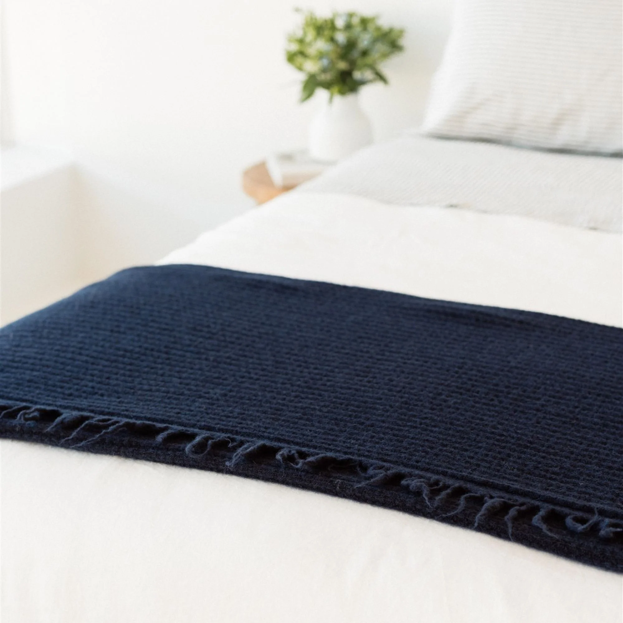 Navy Ribbed Wool Throw Blanket - Image 4