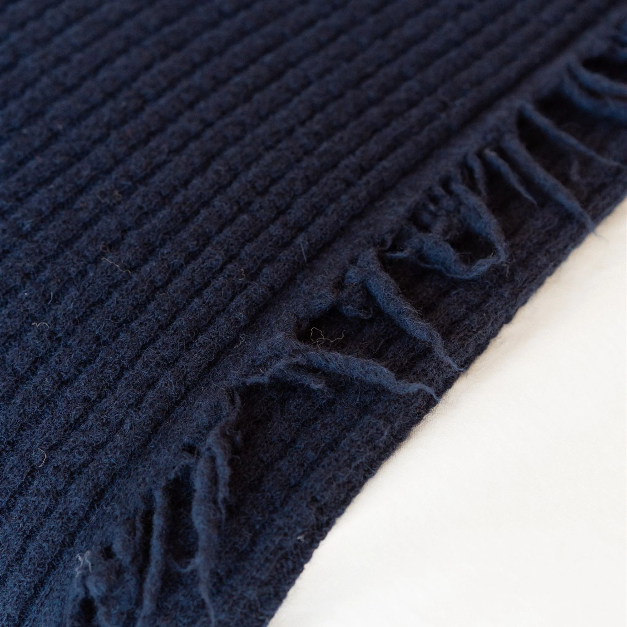 Navy Ribbed Wool Throw Blanket - Image 5