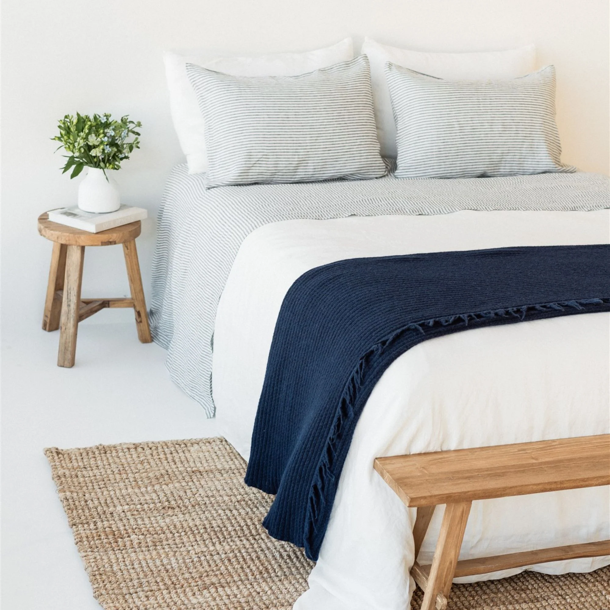 Navy Ribbed Wool Throw Blanket - Image 6