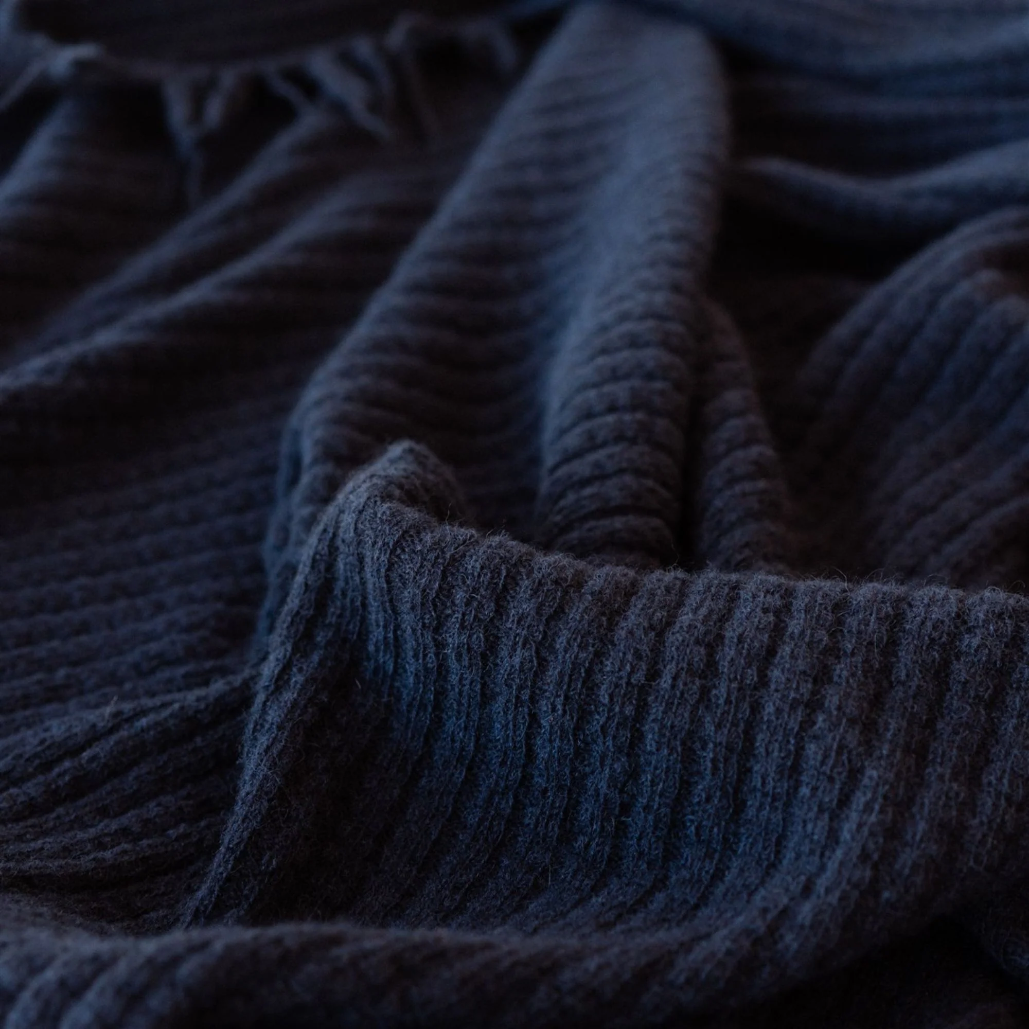 Navy Ribbed Wool Throw Blanket - Image 7