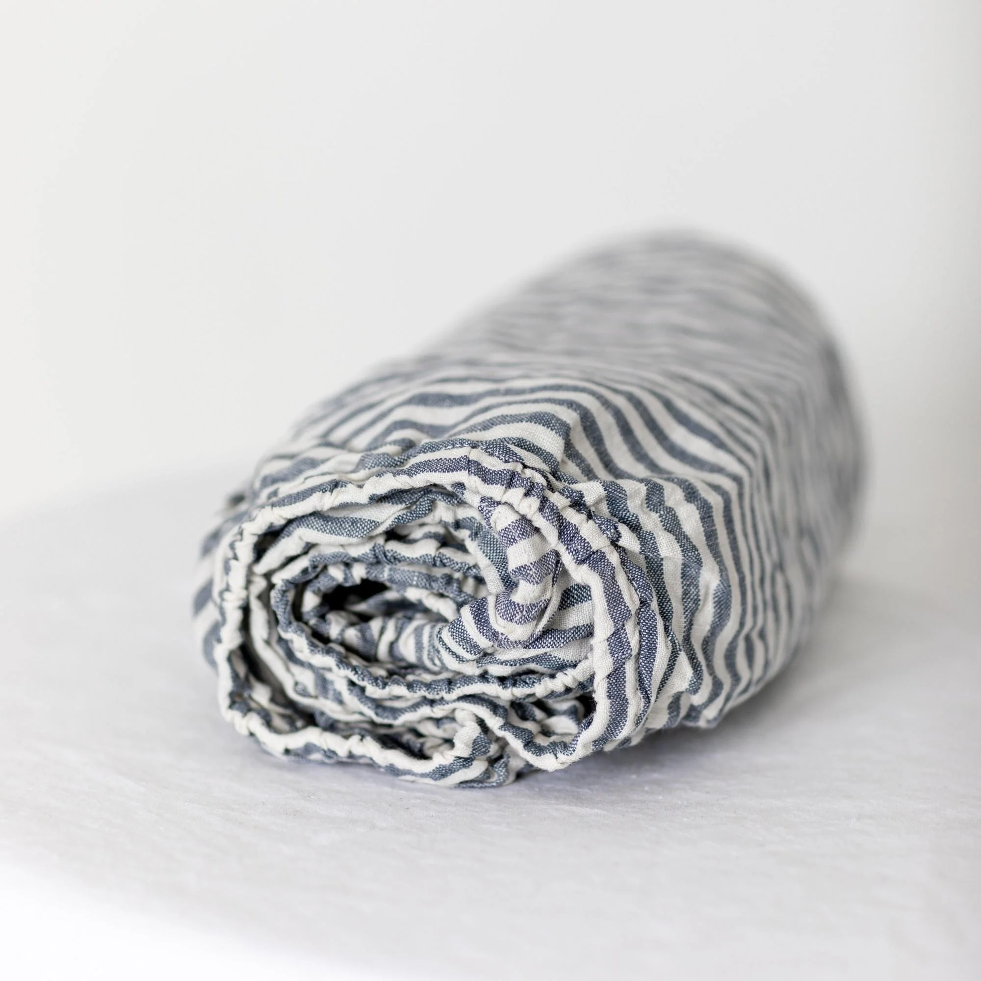 Navy Stripes Linen Cot/Bassinet Sheet - Image 5
