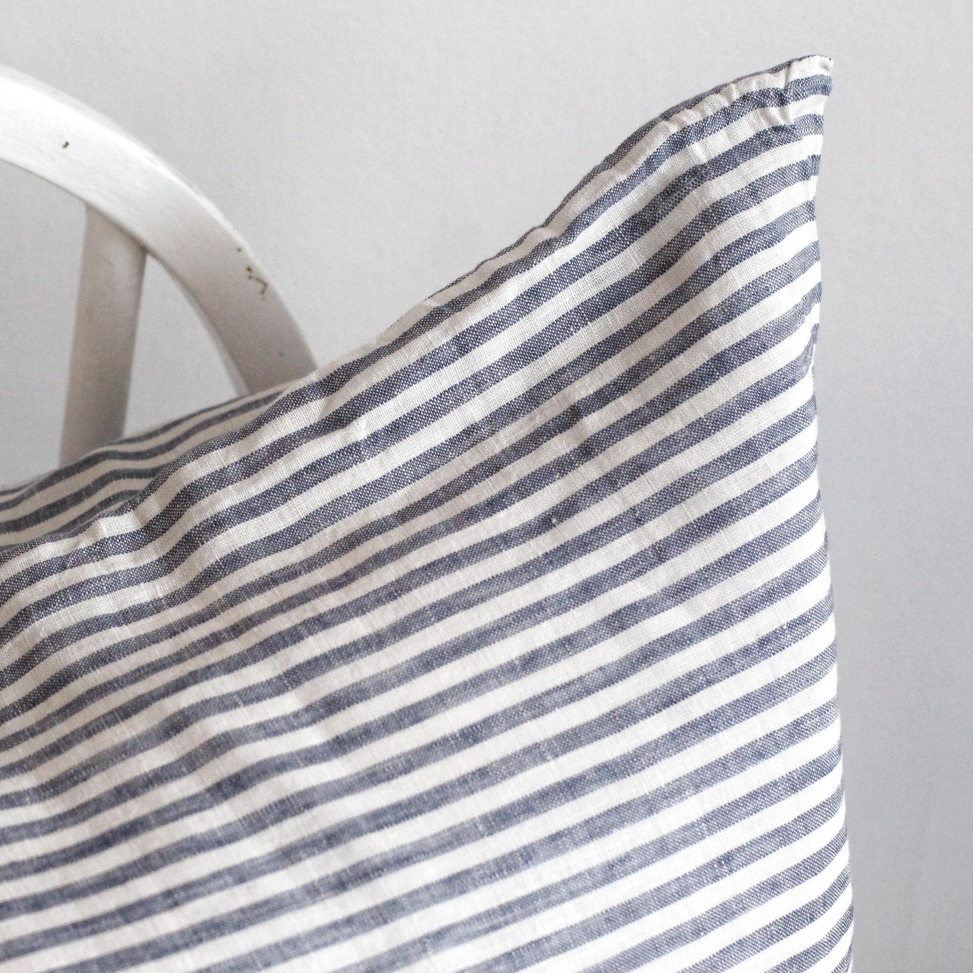Navy Blue Stripes Linen Pillowcases - Image 9