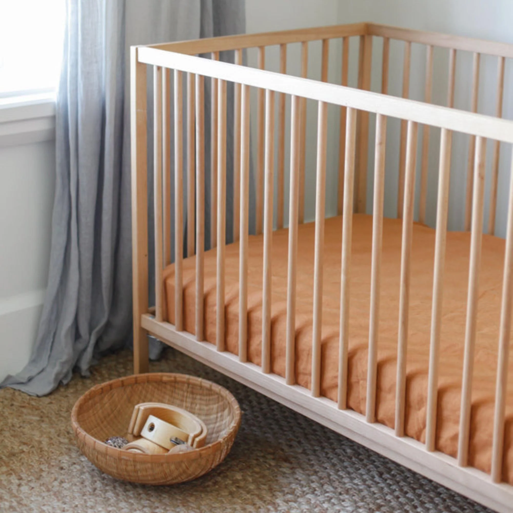 Ochre Linen Cot/Bassinet Sheet - Image 5