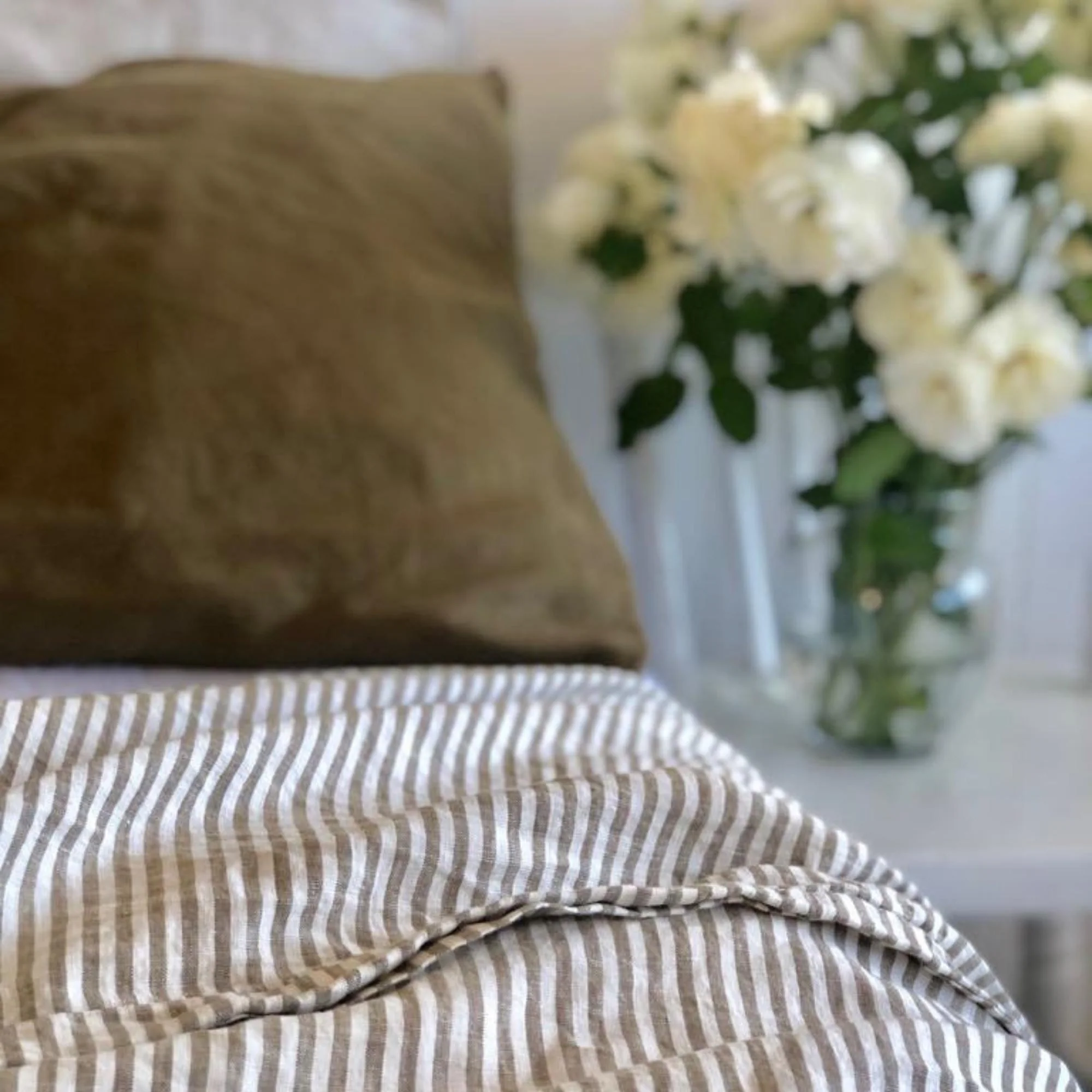 Olive Stripes Linen Fitted Sheet - Image 7