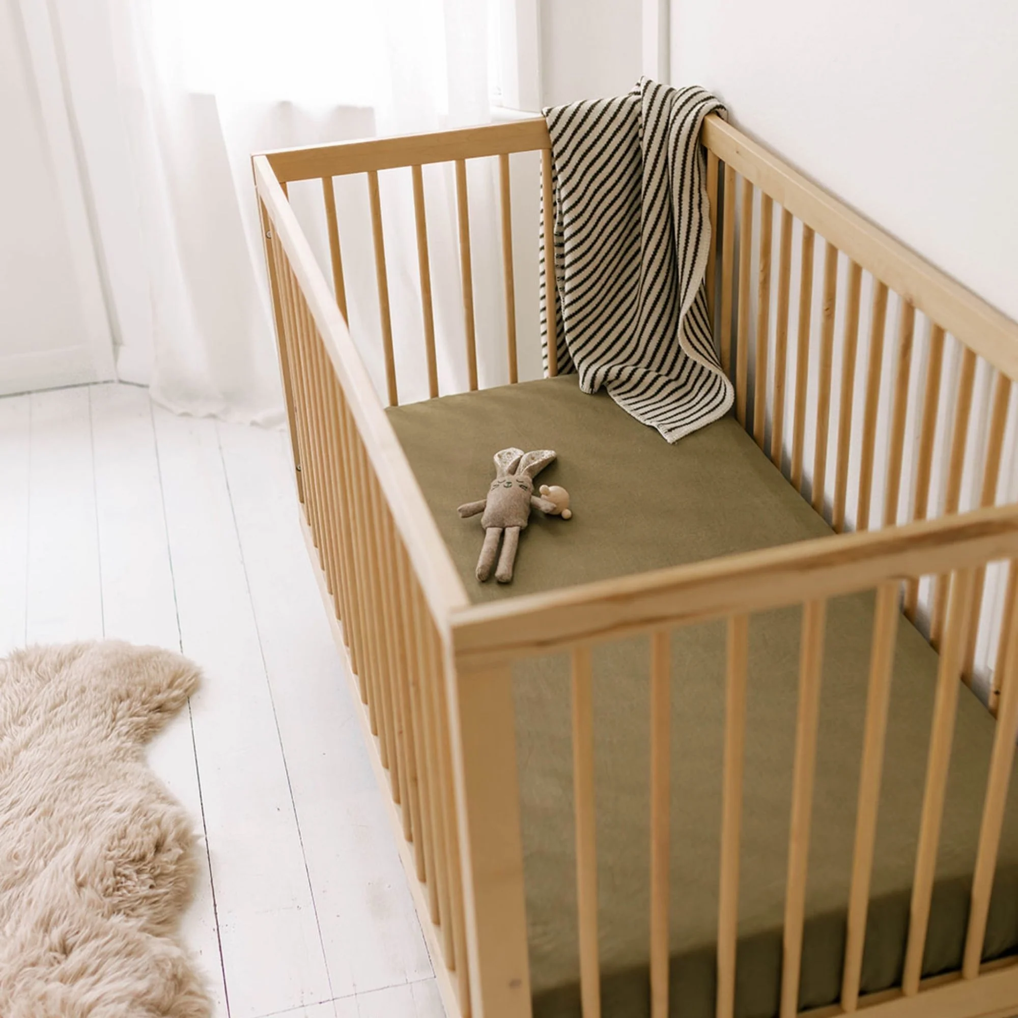 Olive Linen Cot/Bassinet Sheet - Image 4