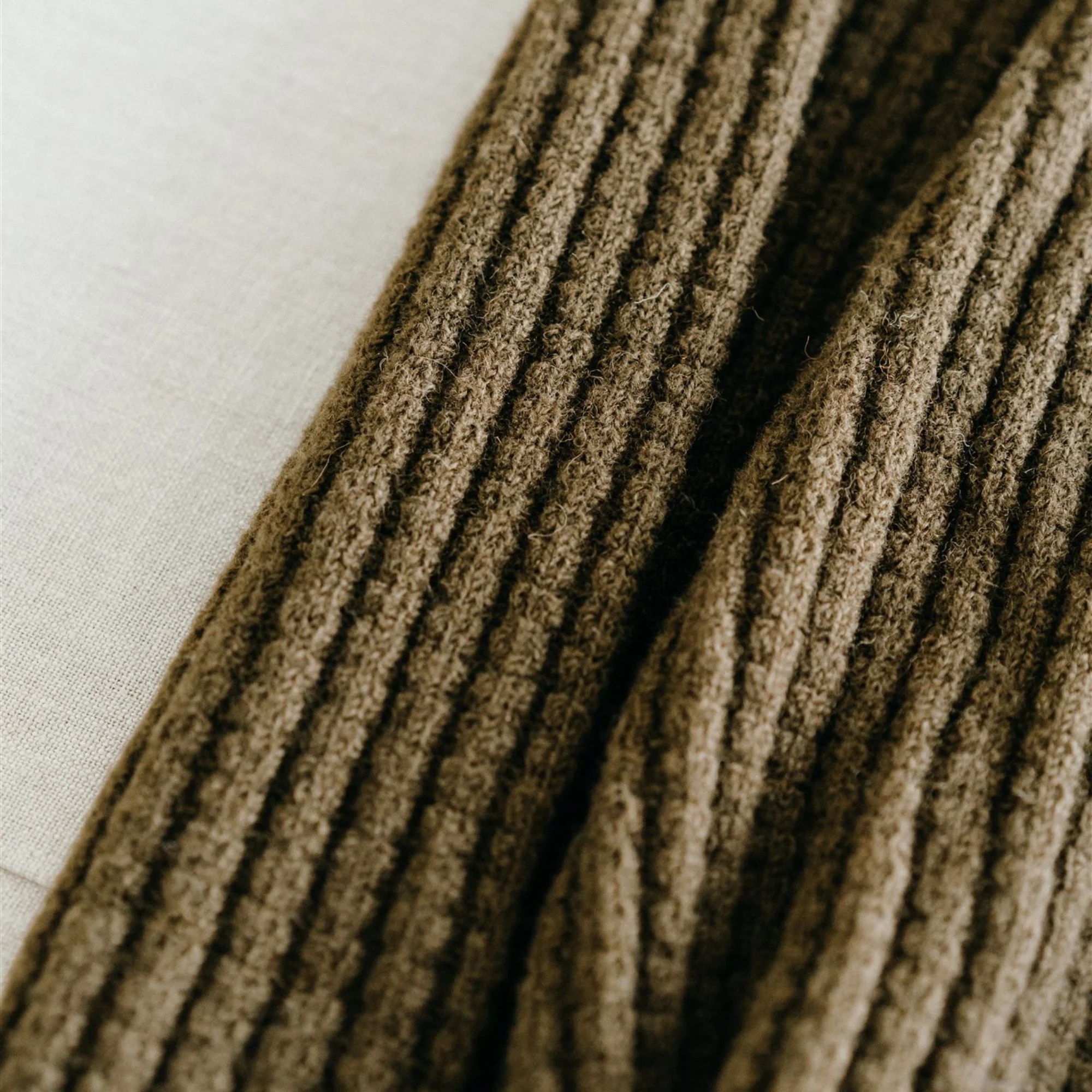 Olive Green Ribbed Wool Throw Blanket - Image 10
