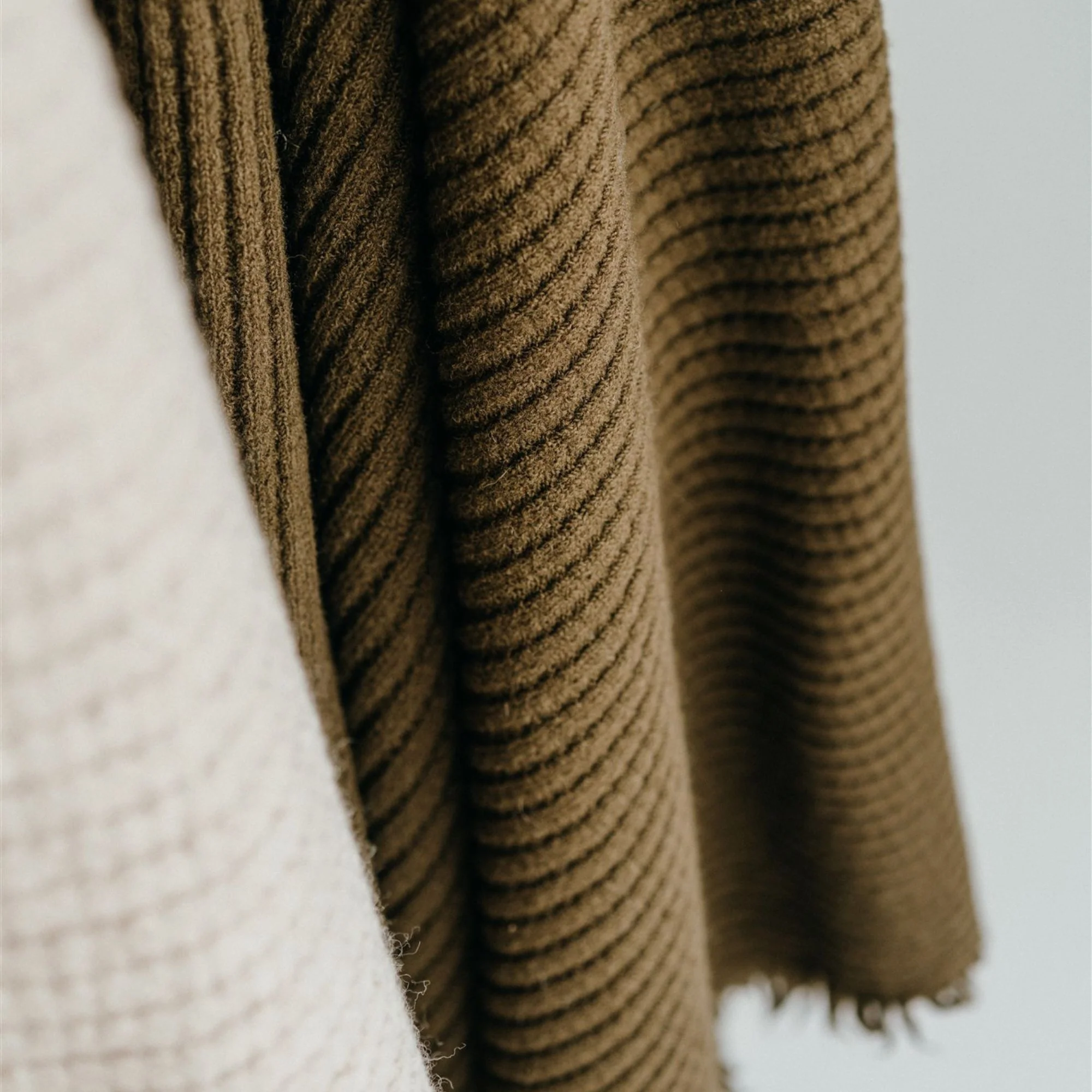 Olive Green Ribbed Wool Throw Blanket - Image 11