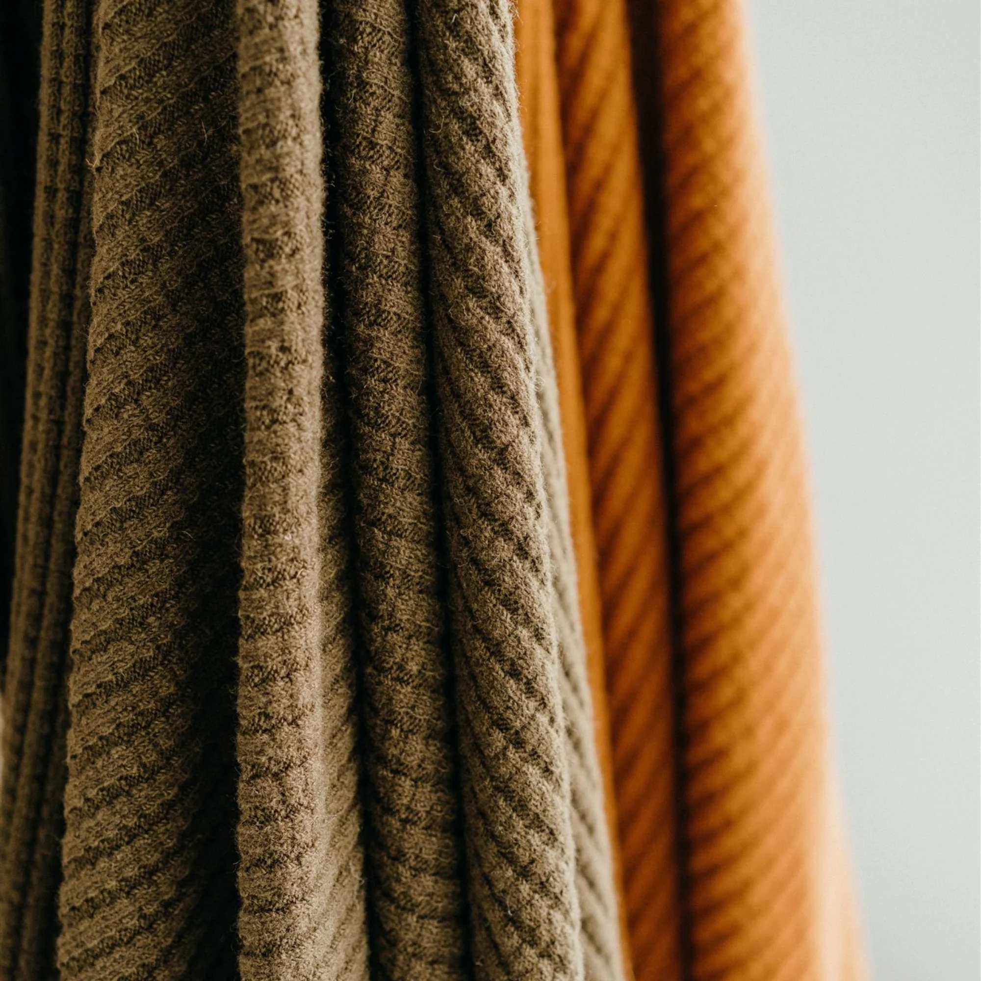 Olive Green Ribbed Wool Throw Blanket - Image 13