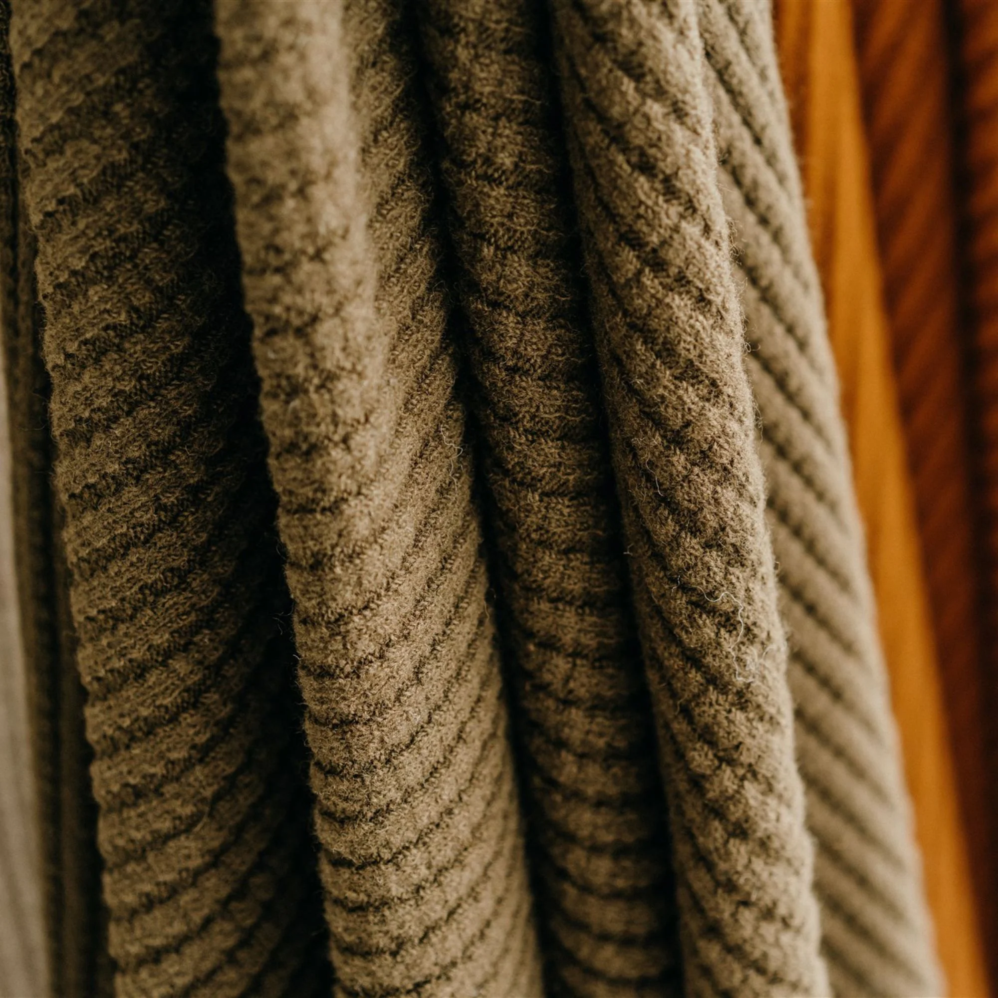 Olive Green Ribbed Wool Throw Blanket - Image 14