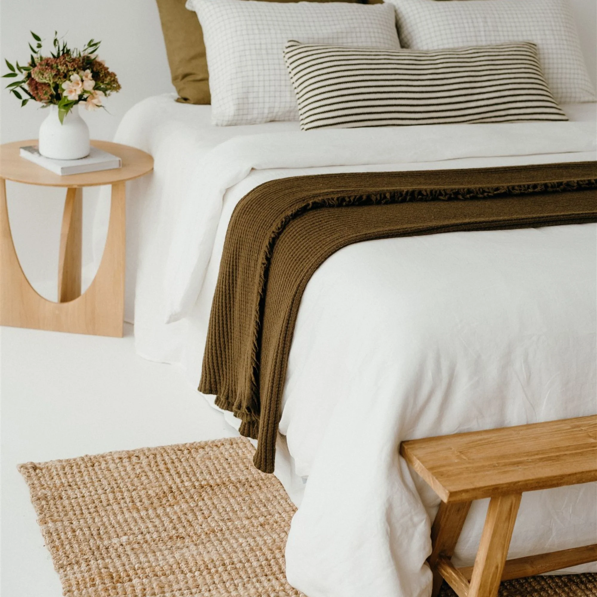 Olive Green Ribbed Wool Throw Blanket - Image 3