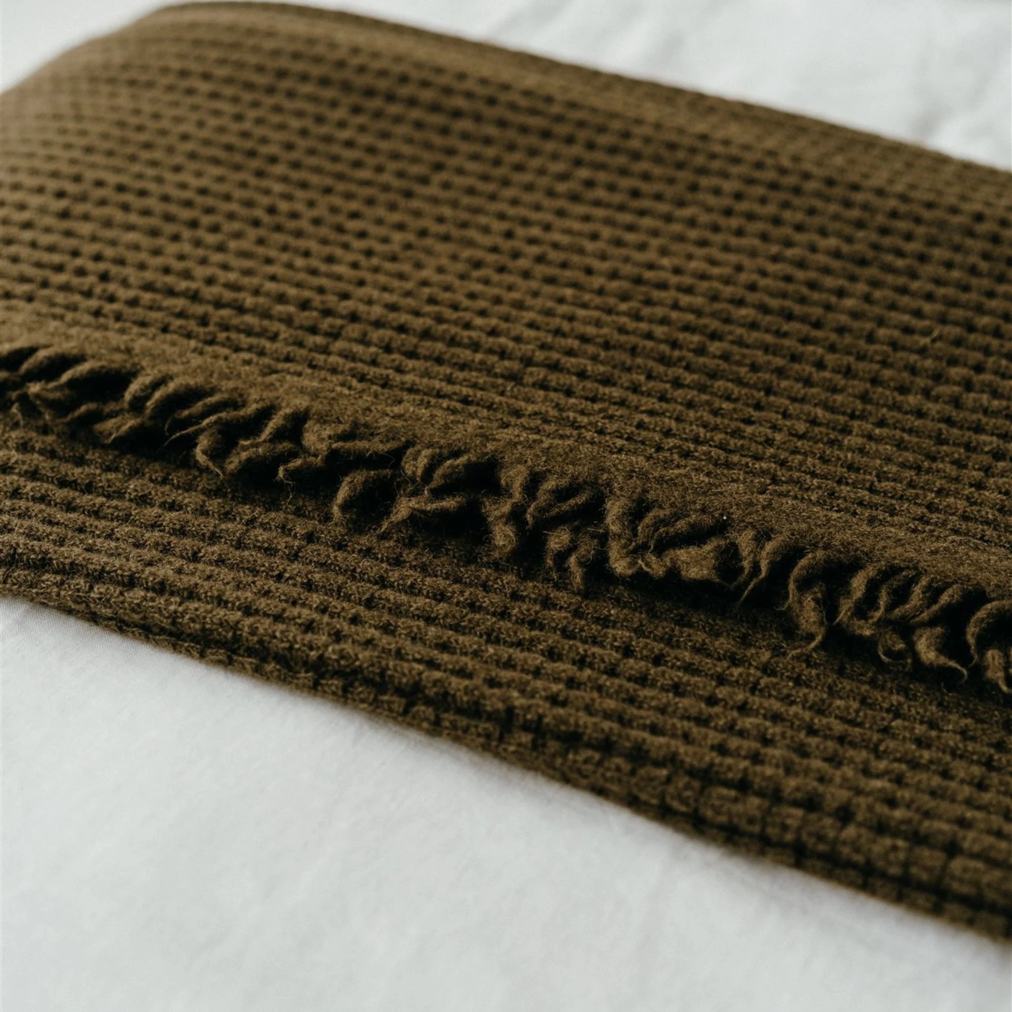 Olive Green Ribbed Wool Throw Blanket - Image 6