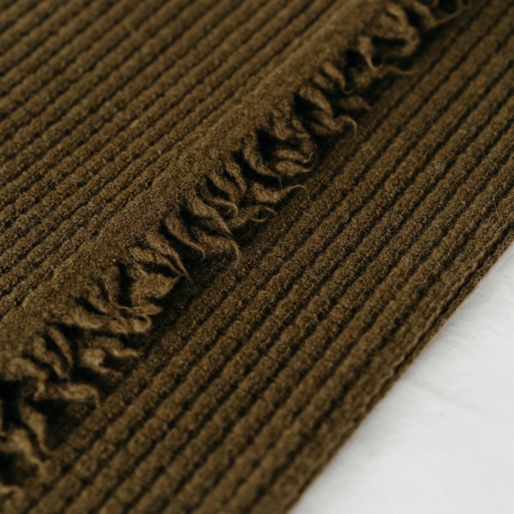 Olive Green Ribbed Wool Throw Blanket - Image 7