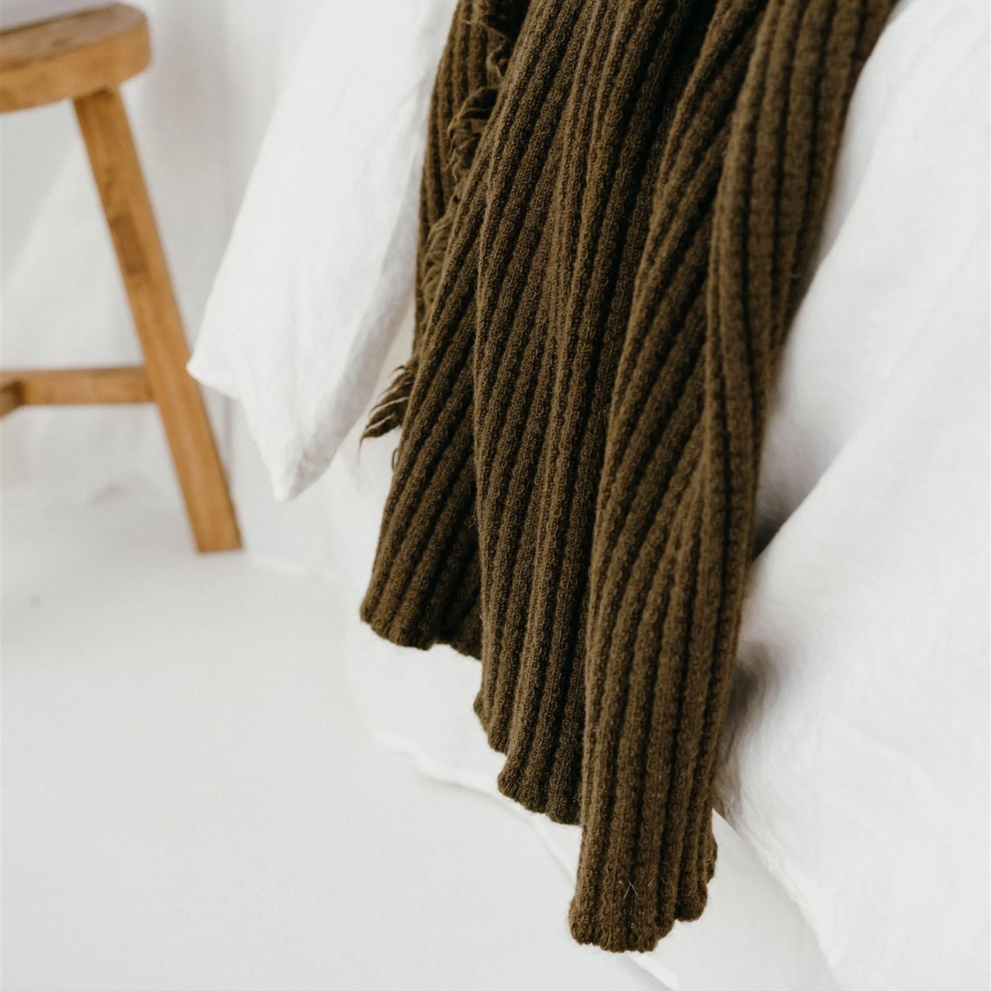 Olive Green Ribbed Wool Throw Blanket - Image 9