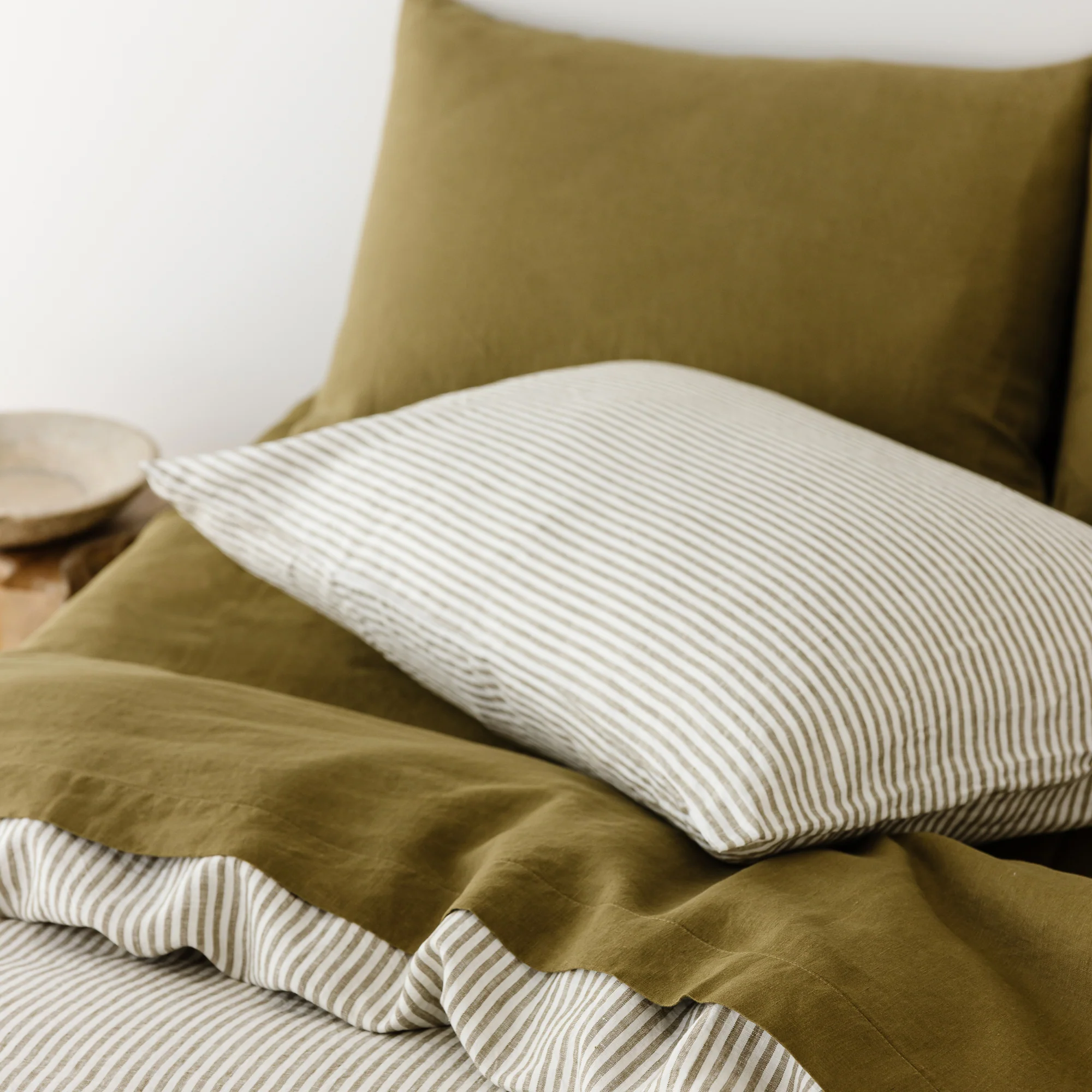 Olive Stripes Linen Duvet - Image 6