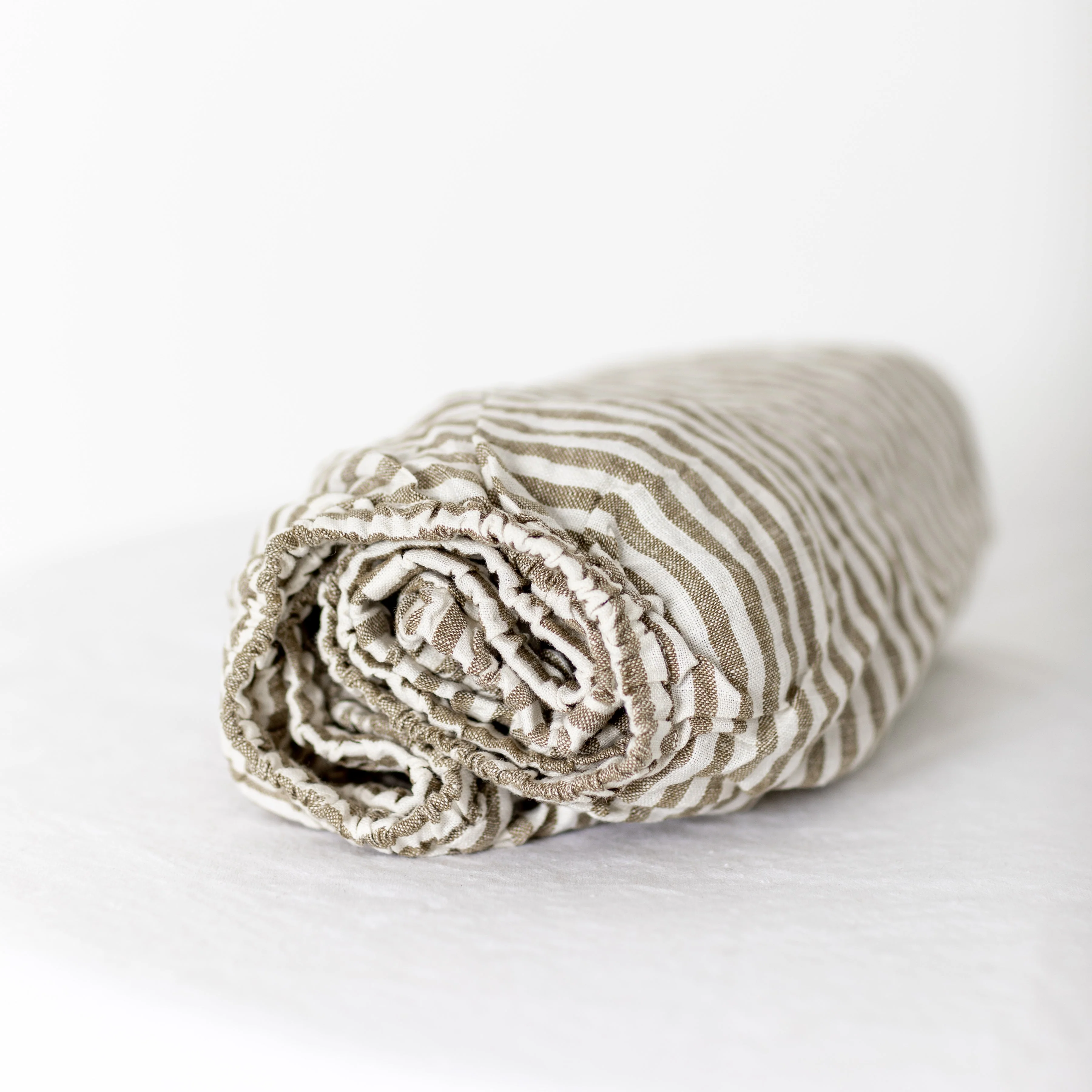 Olive Stripes Linen Cot/Bassinet Sheet - Image 5