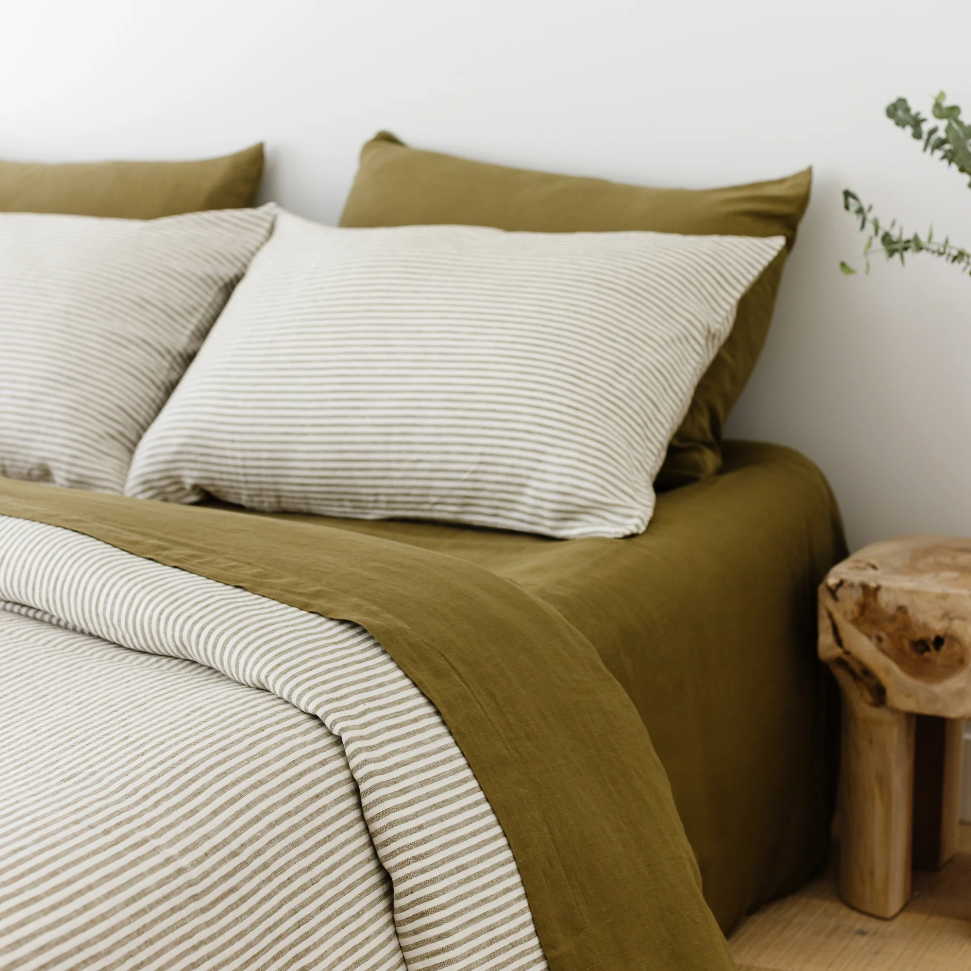 Olive Stripes Linen Pillowcases - Image 4