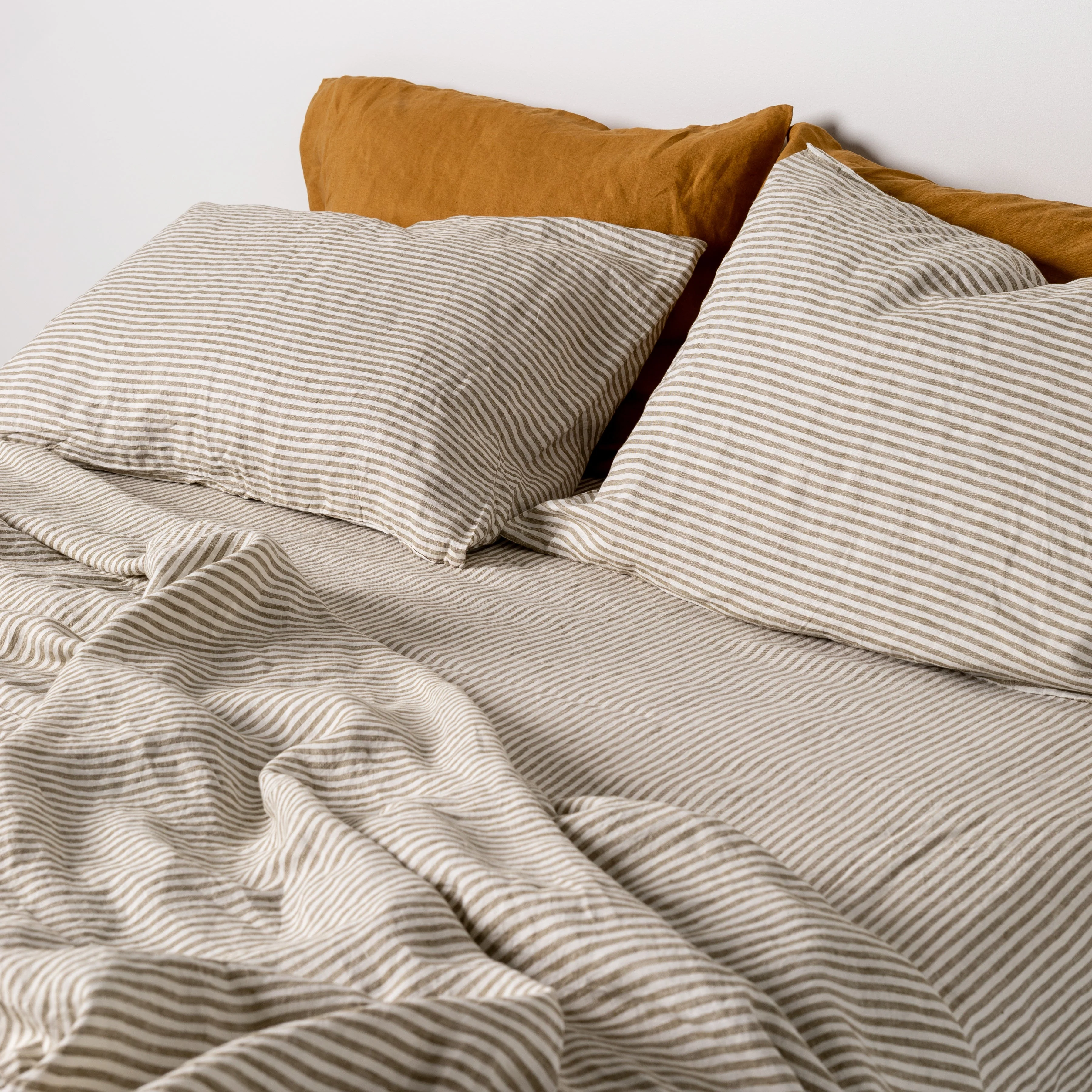 Olive Stripes Linen Pillowcases - Image 9