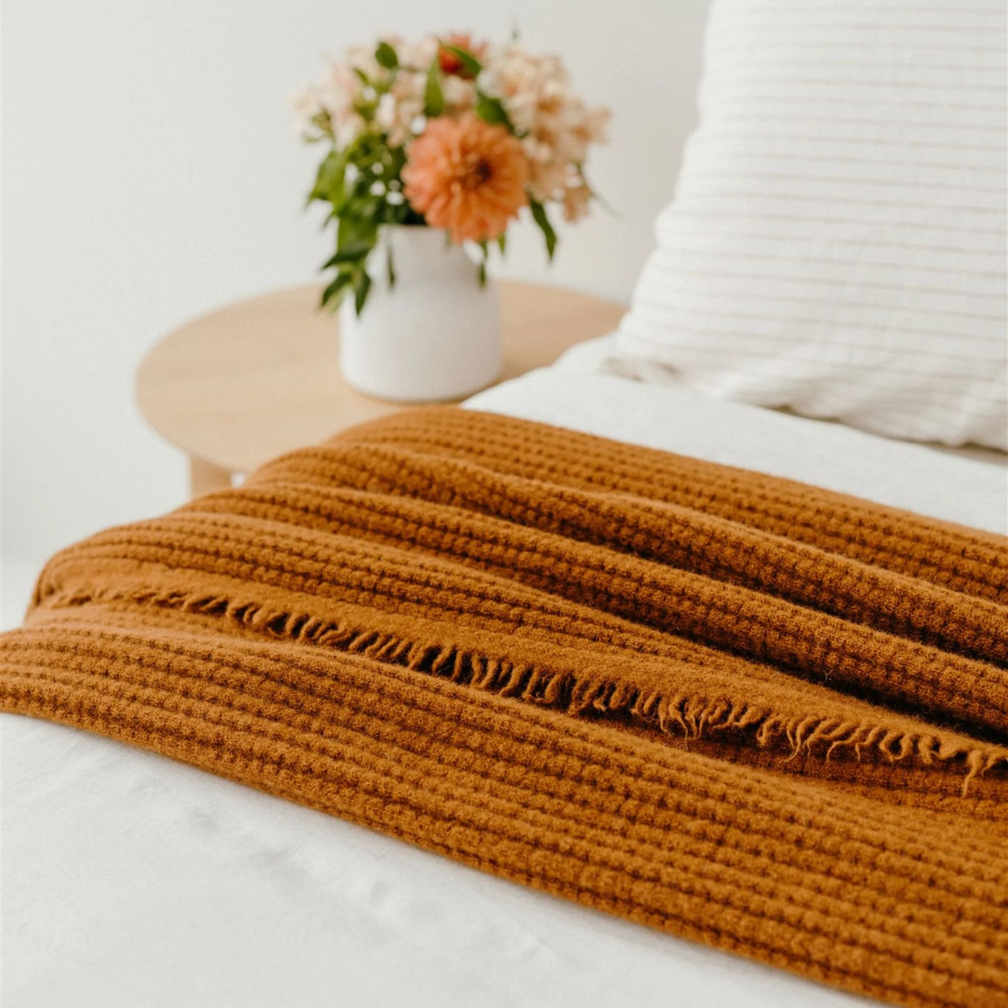 Rust Ribbed Wool Throw Blanket - Image 4