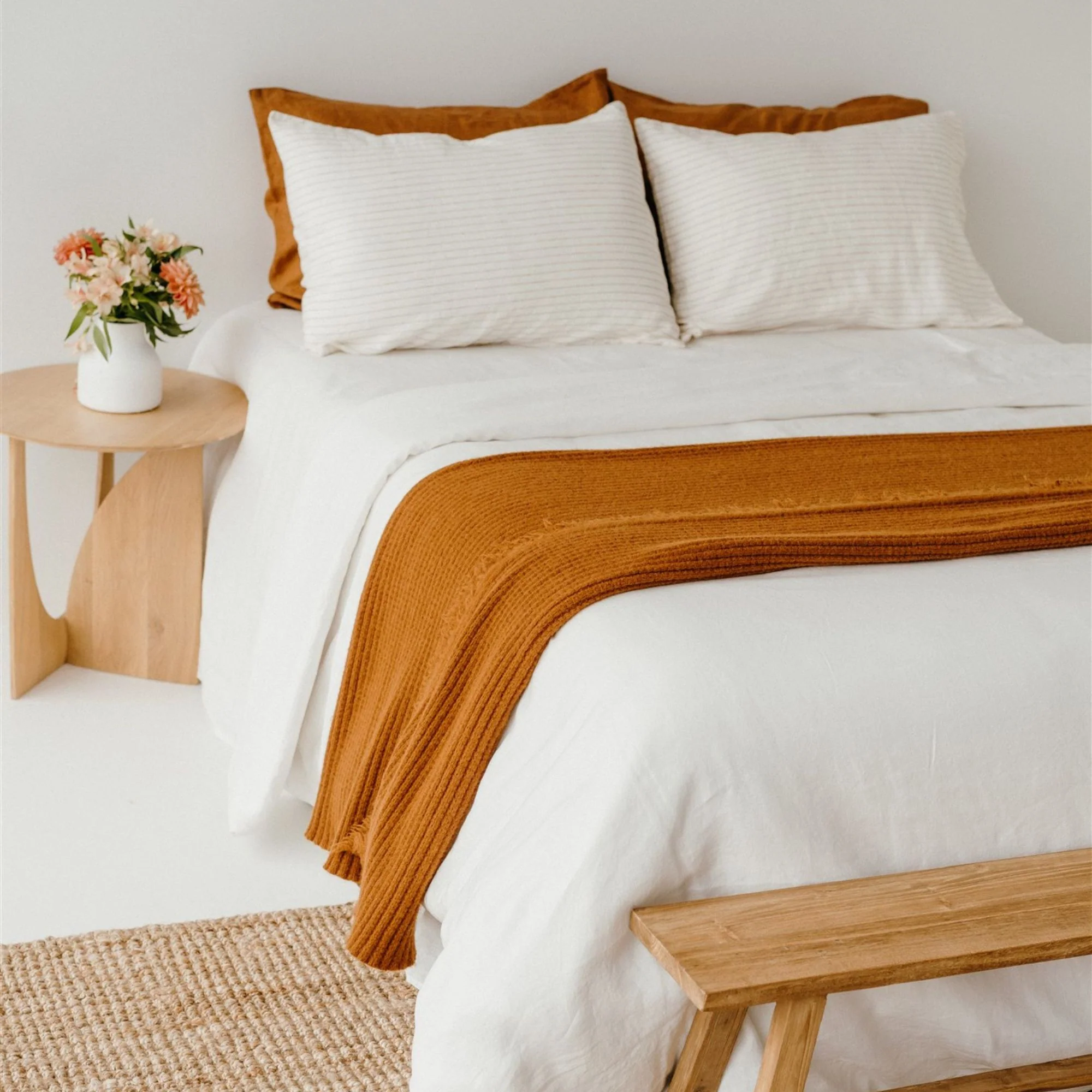 Rust Ribbed Wool Throw Blanket - Image 6