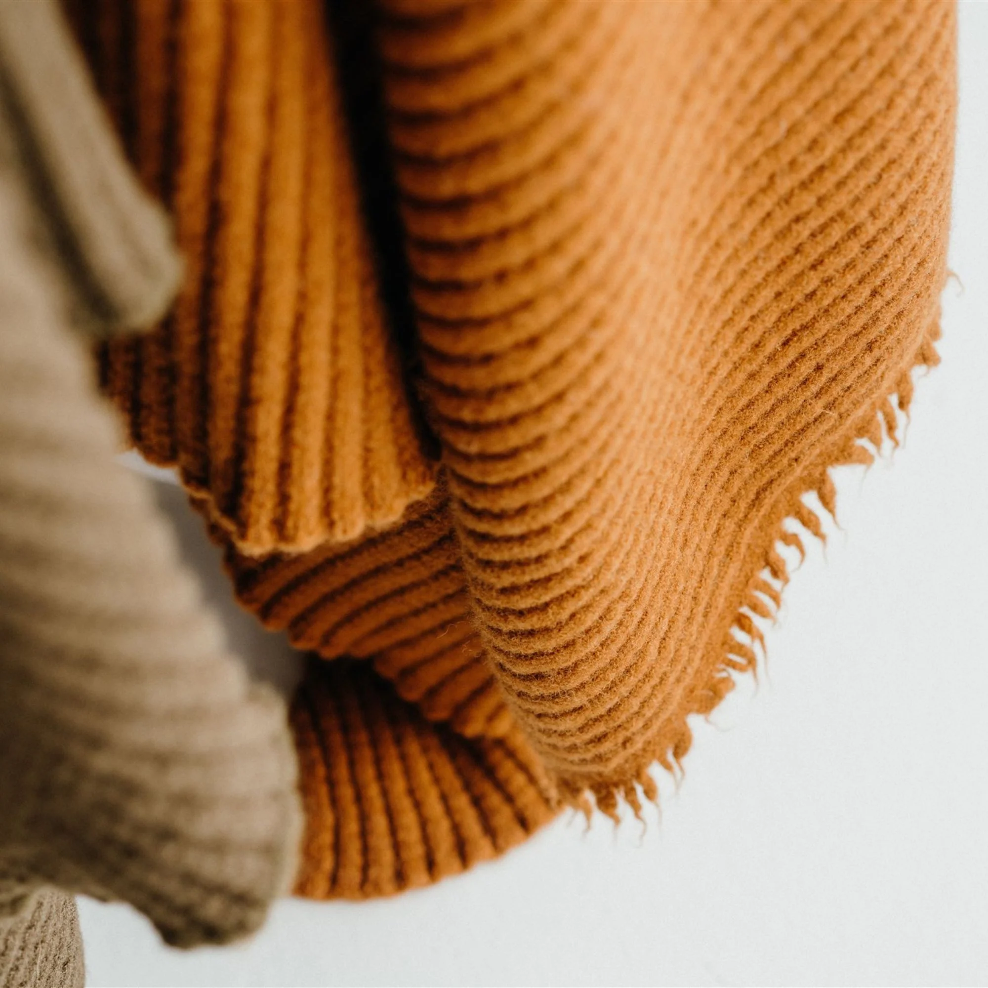 Rust Ribbed Wool Throw Blanket - Image 9