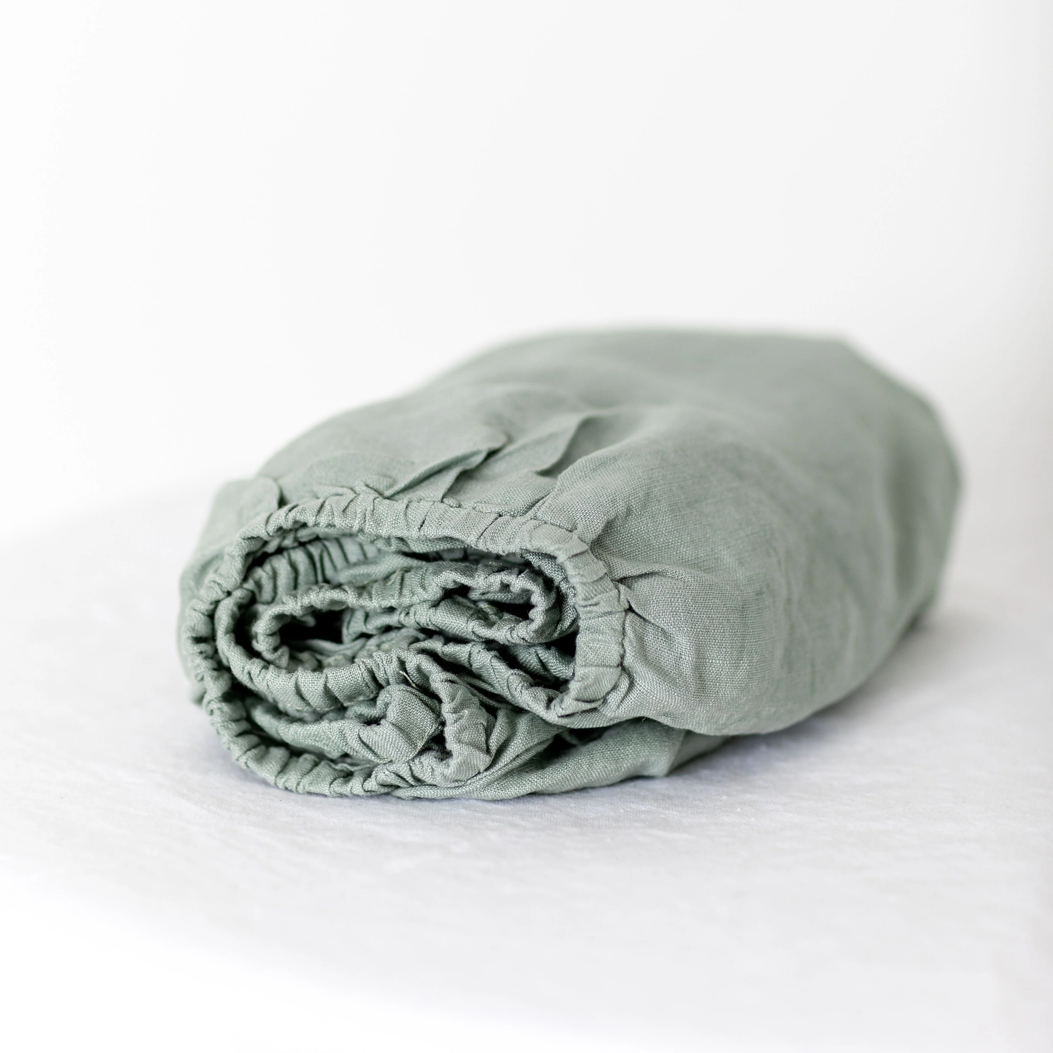 Sage Green Linen Cot/Bassinet Sheet - Image 5