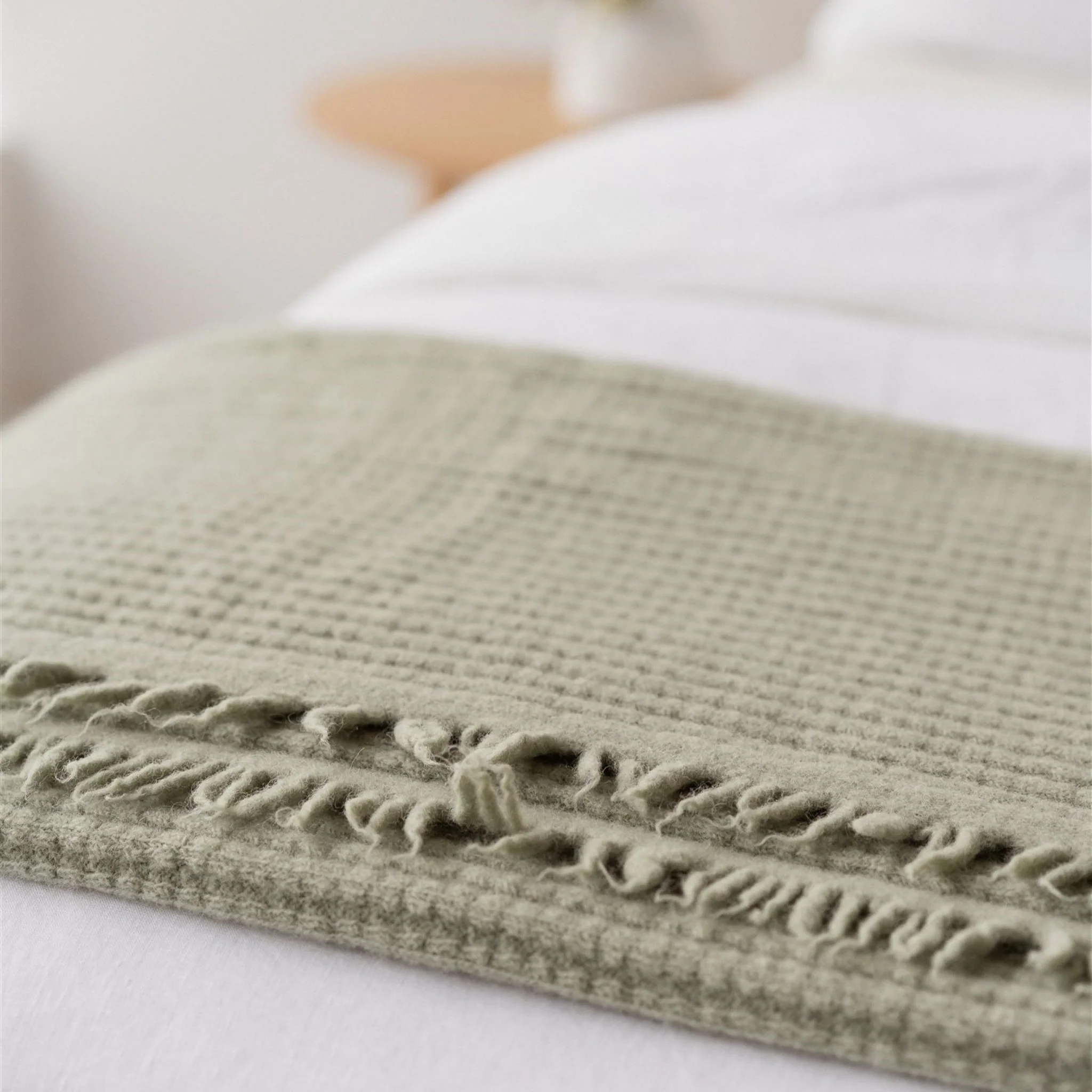 Spring Green Ribbed Wool Throw Blanket - Image 4