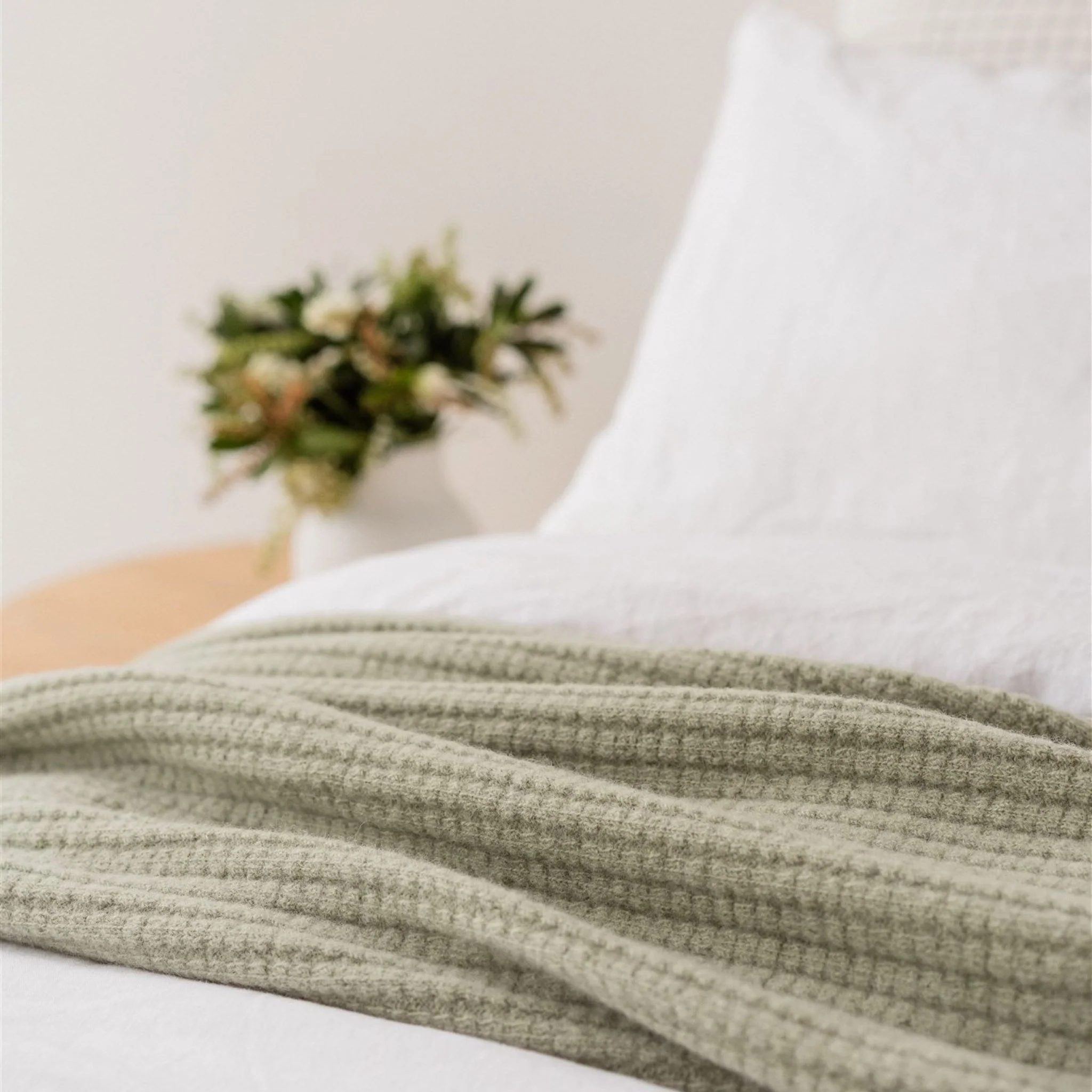 Spring Green Ribbed Wool Throw Blanket - Image 6
